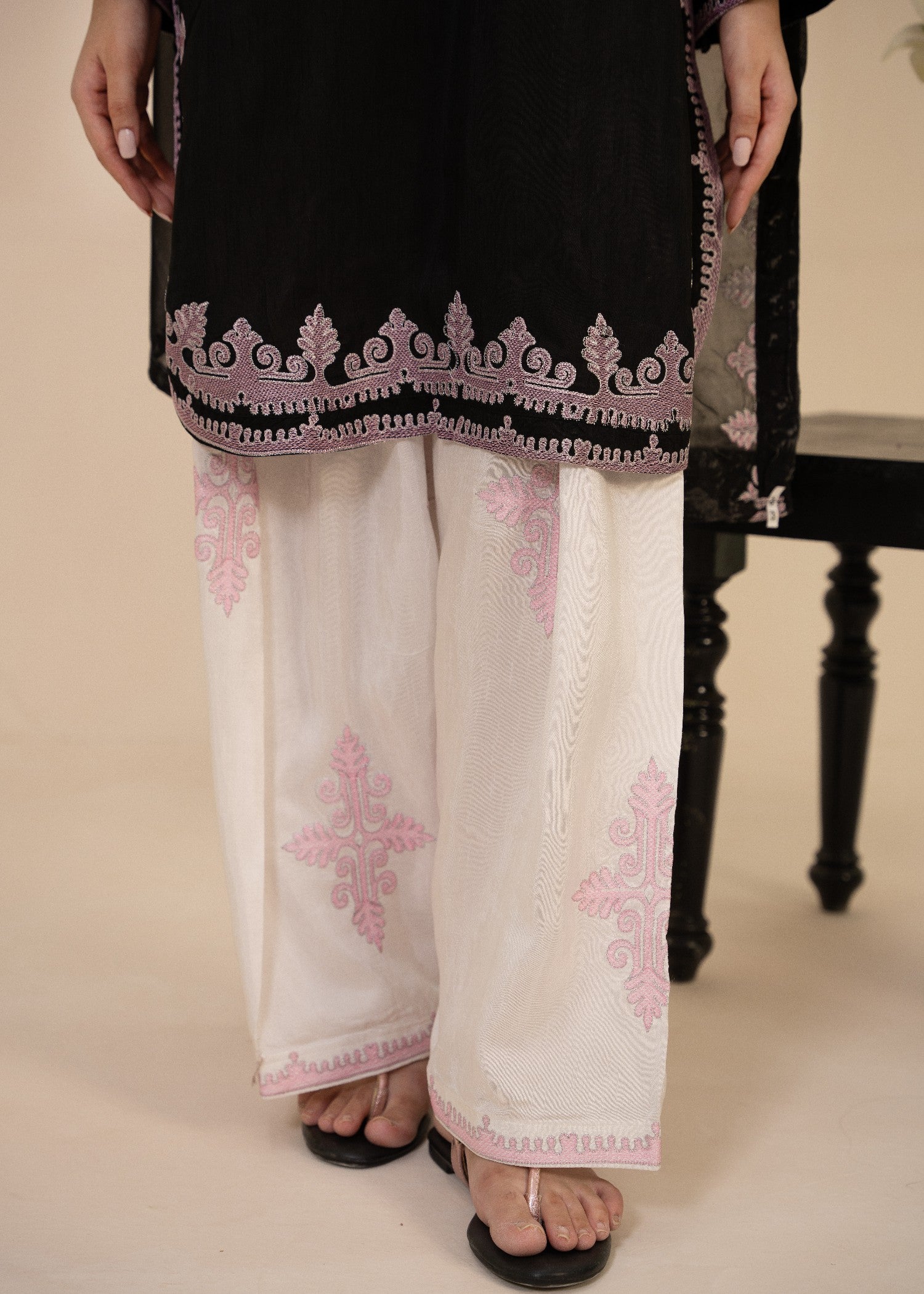 korean raw silk Kurta Set in Black