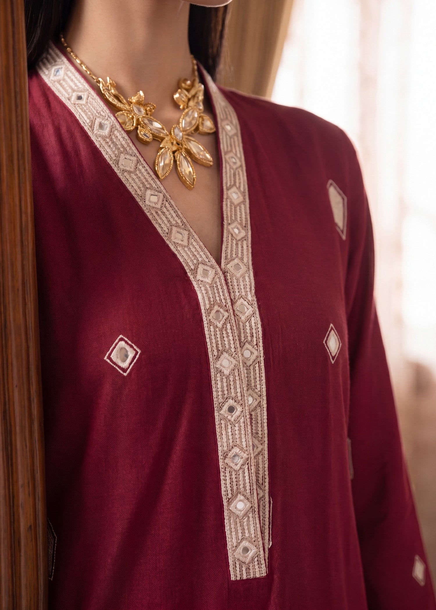 khaddar Kurta Set in Imperial red