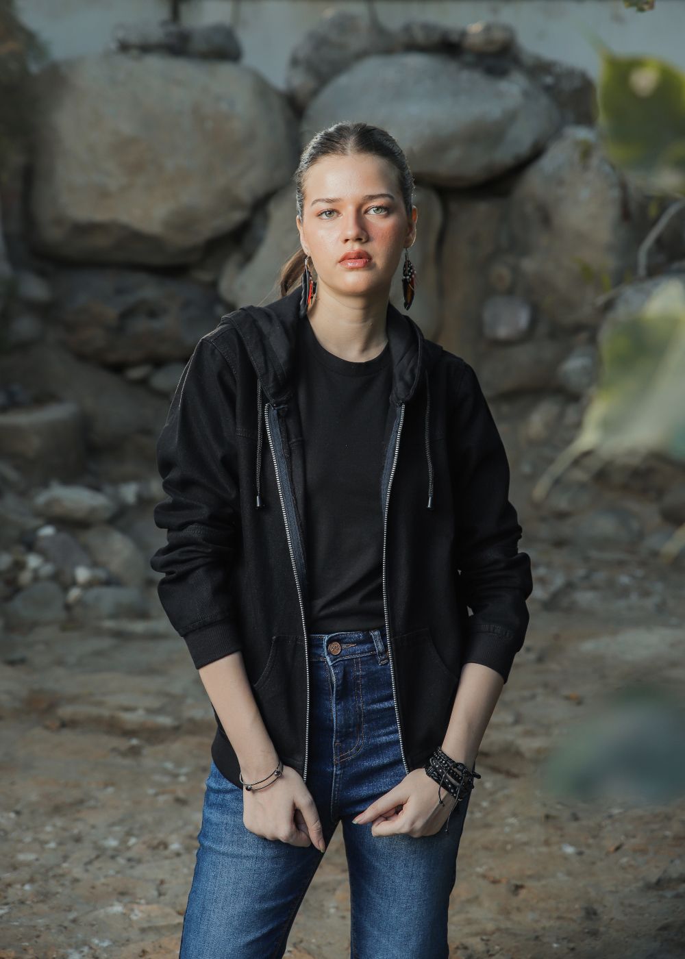 denim Hoodie in Black
