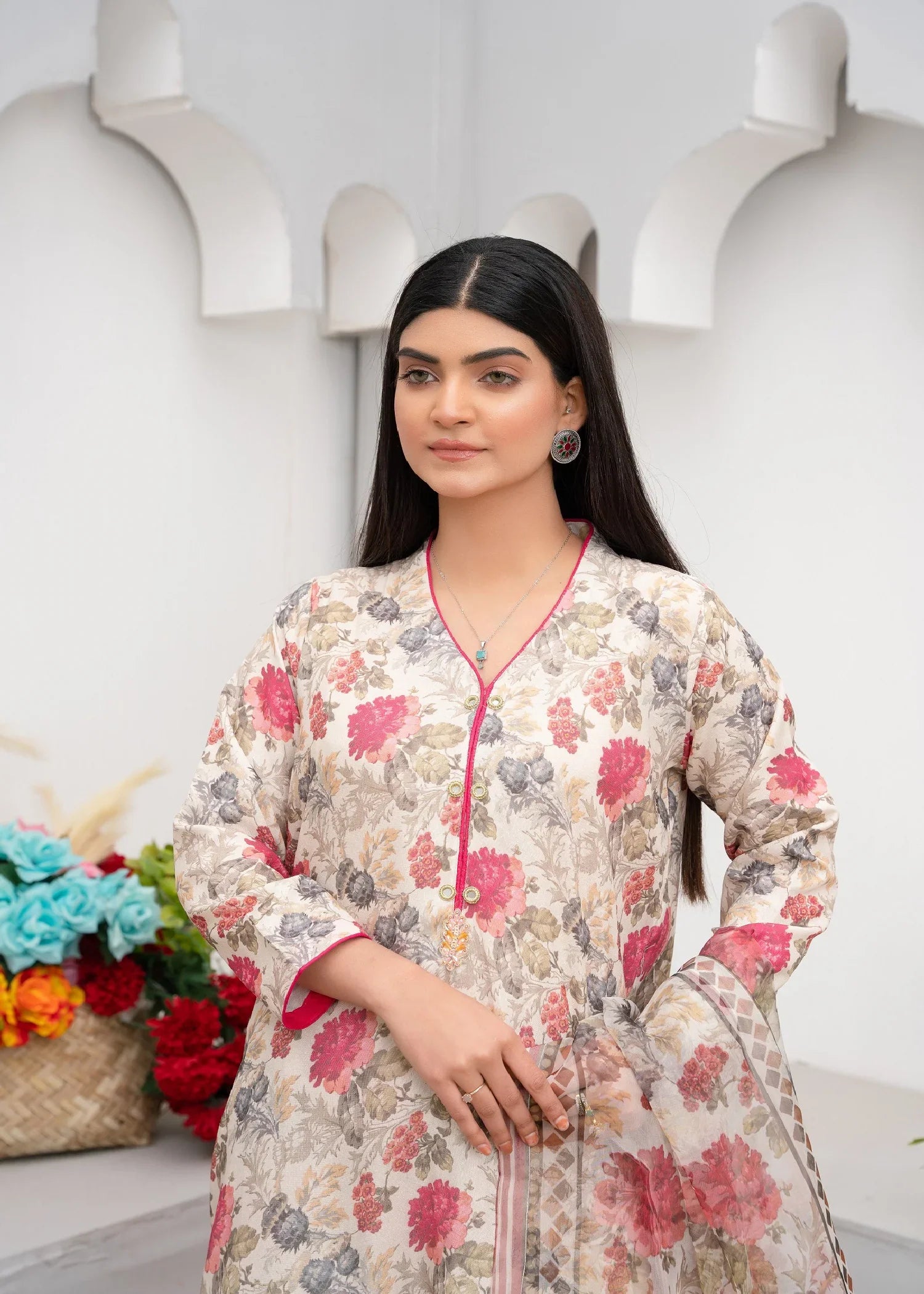 poly lawn Kurta Set in Eggshell