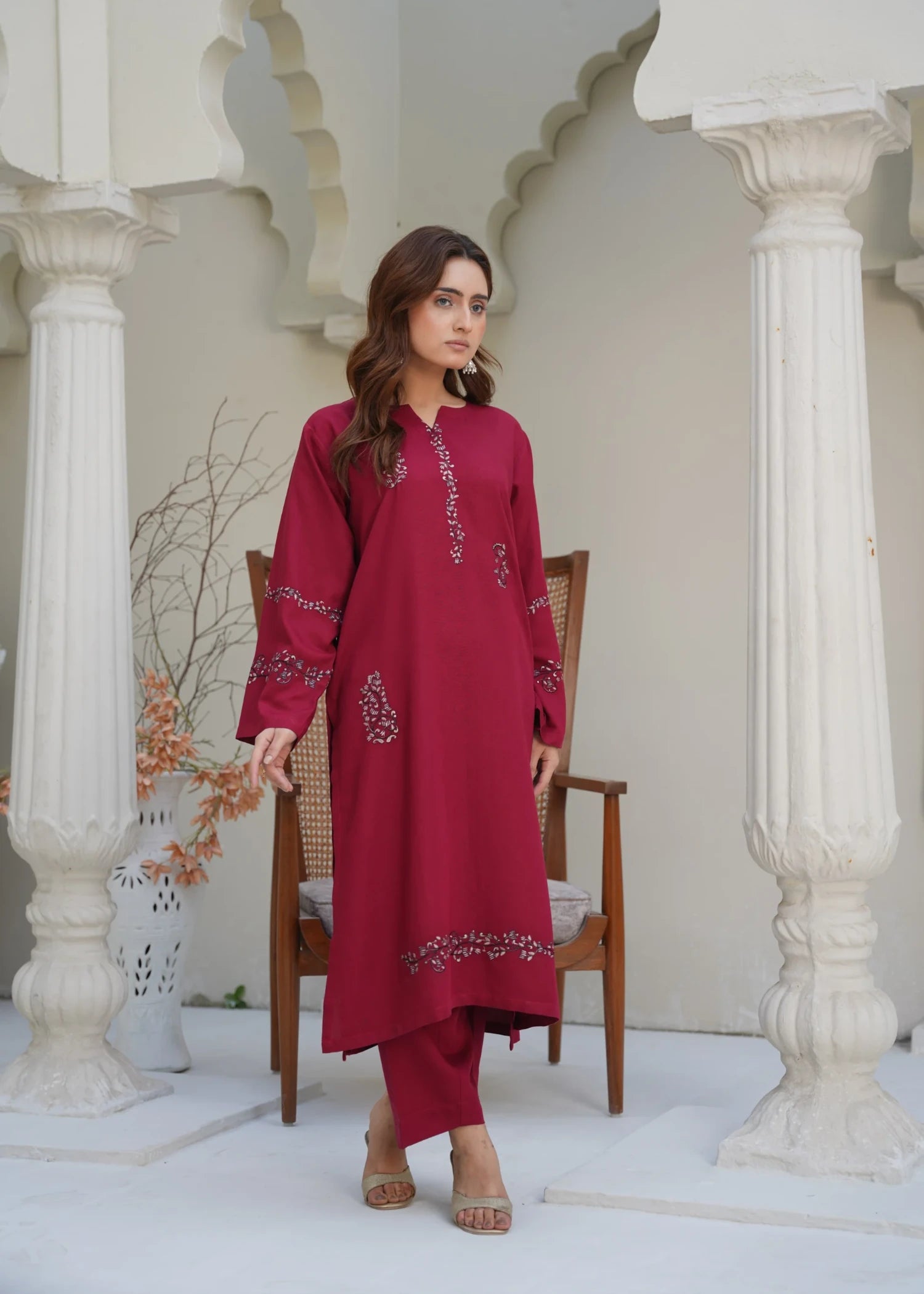 silk karandi Kurta Set in Red