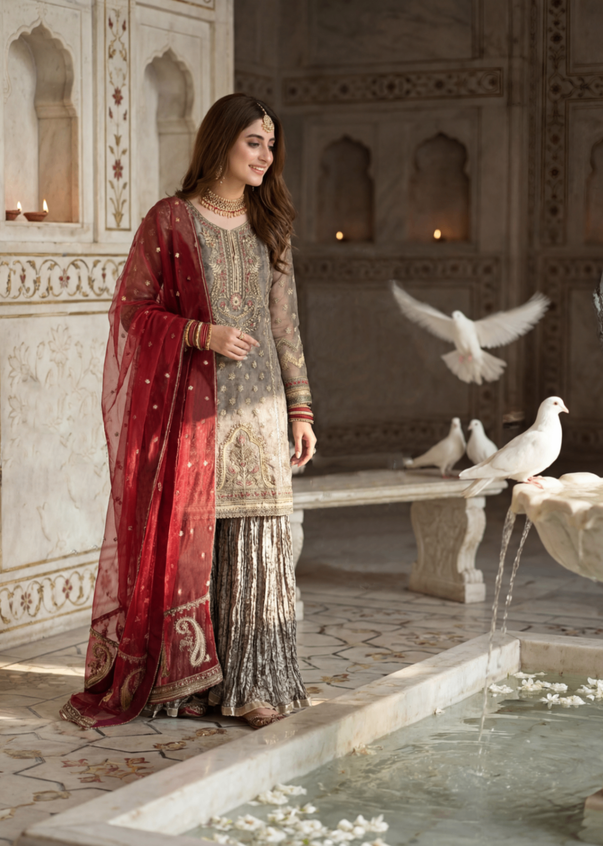 organza Sharara in Earth brown