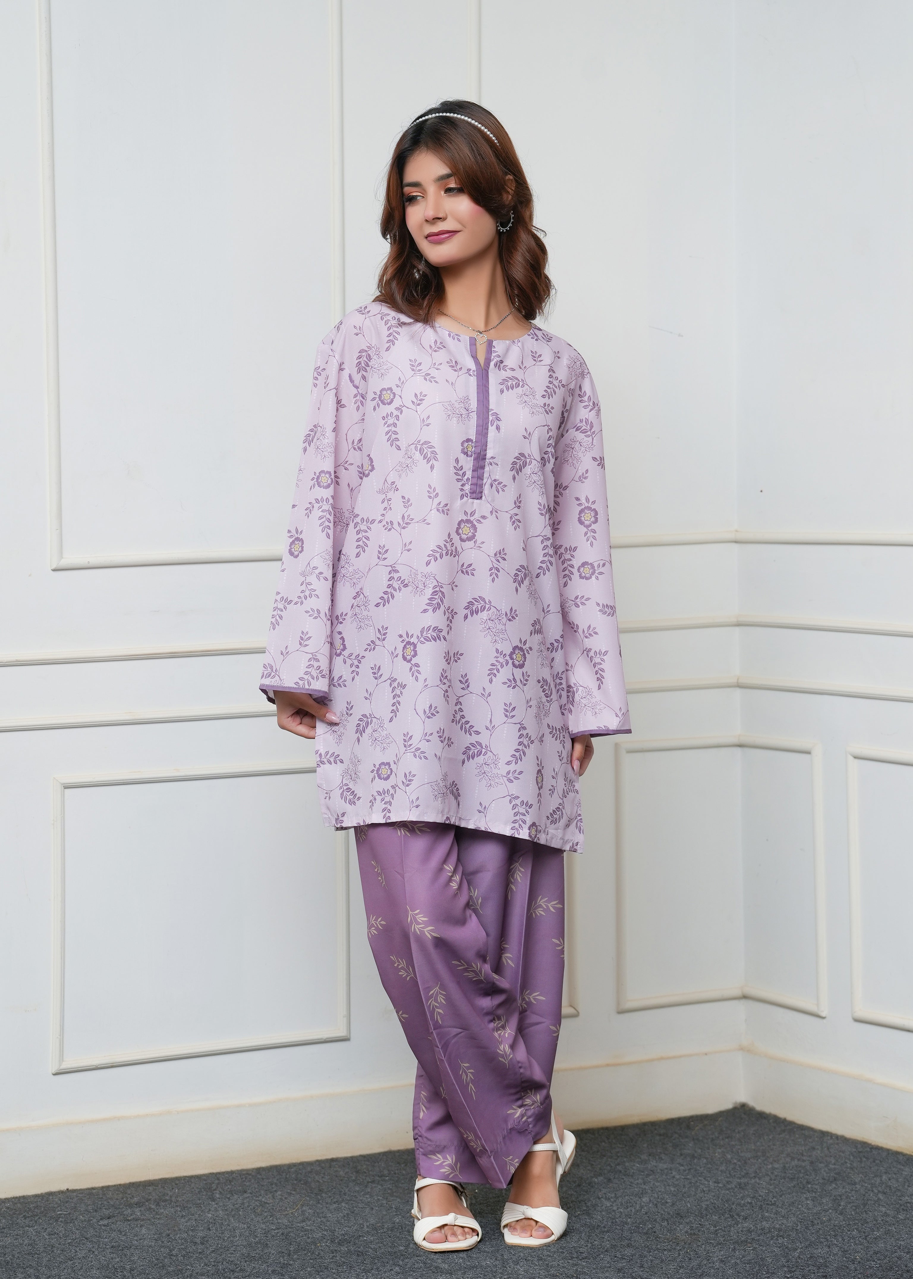 poly lawn Kurta Set in Purple mountain majesty