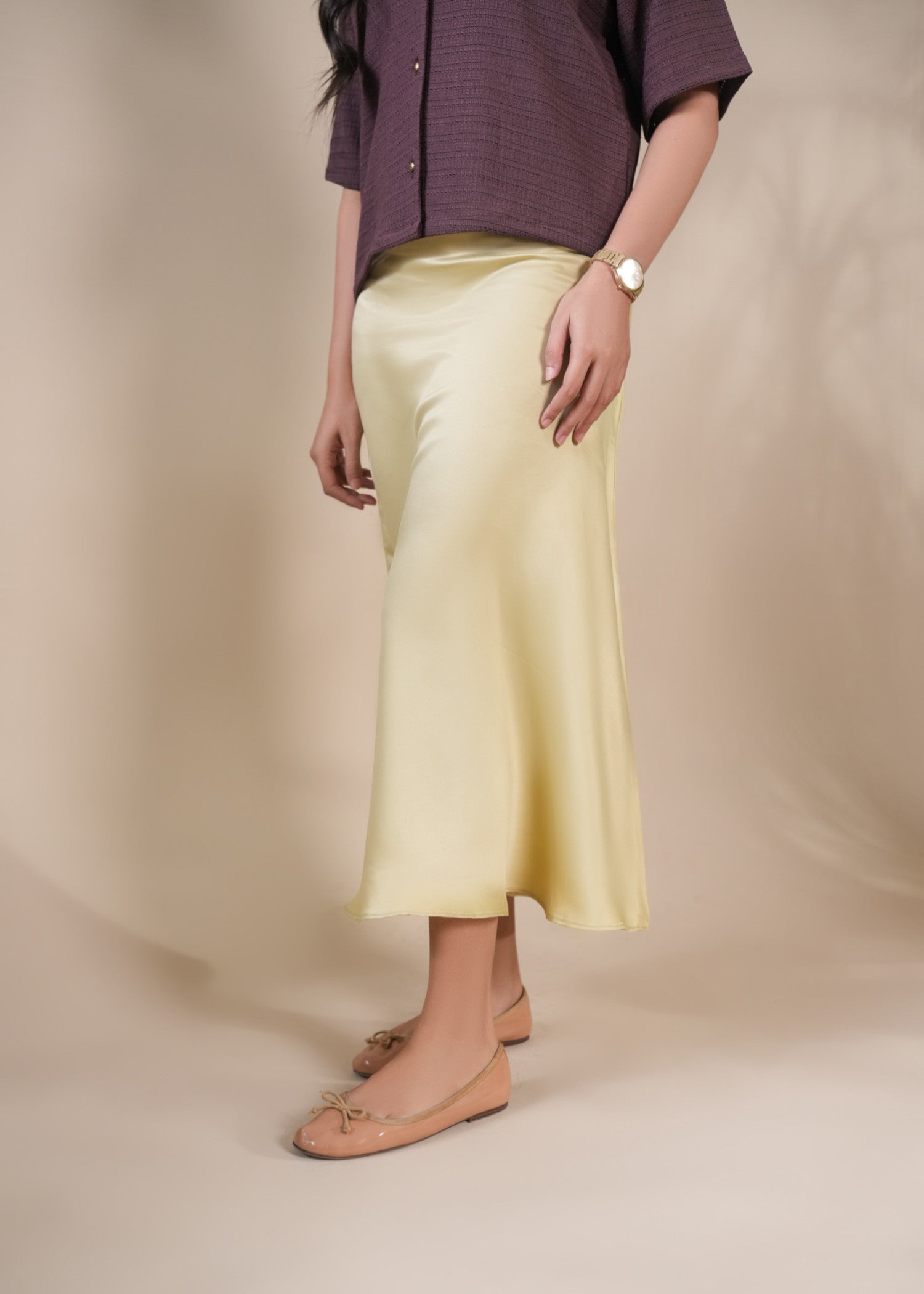 satin silk Skirt in Beige
