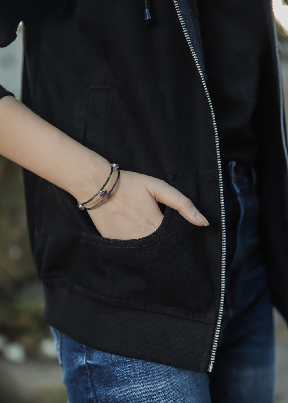 denim Hoodie in Black