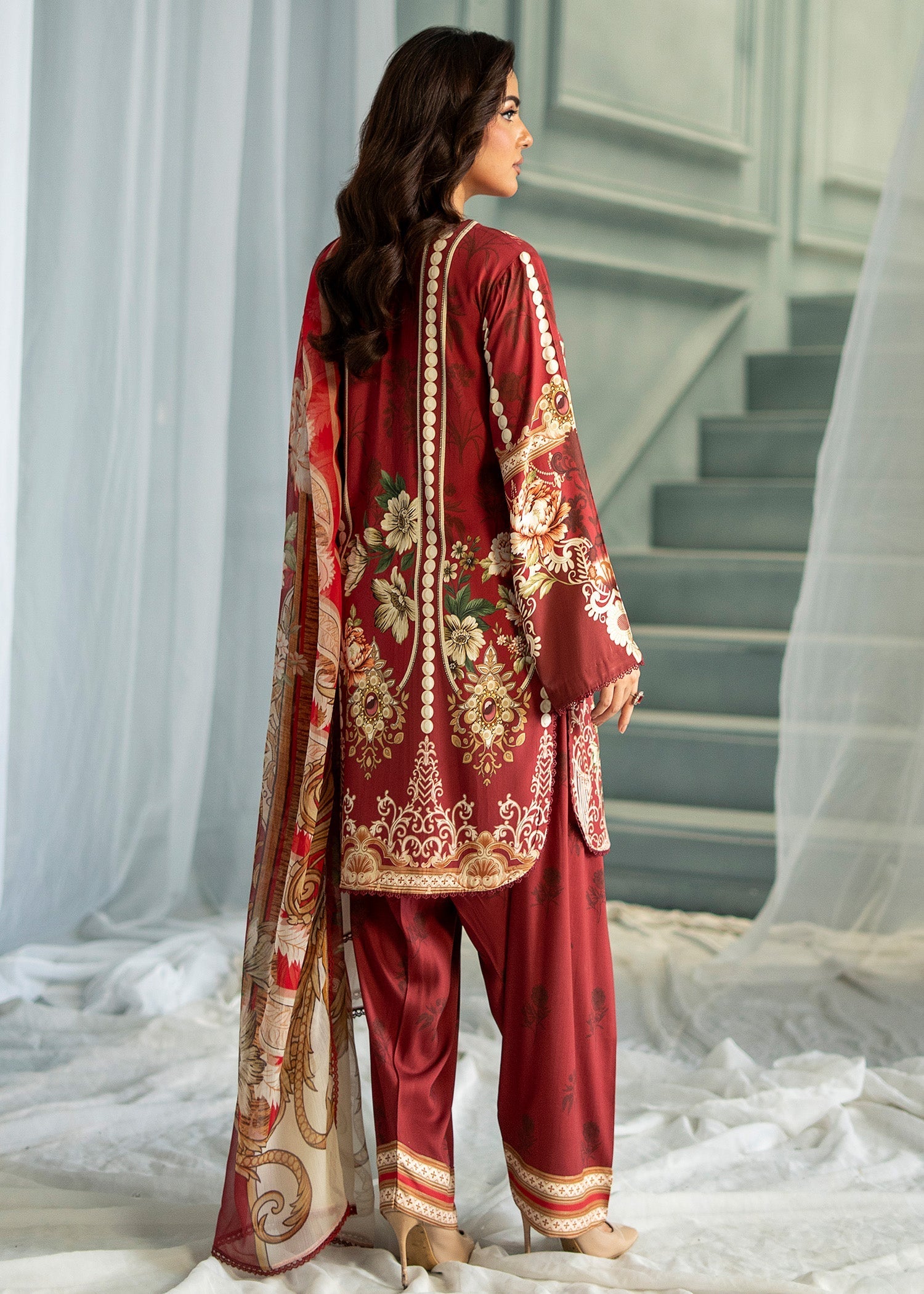 linen Kurta Set in Rust red