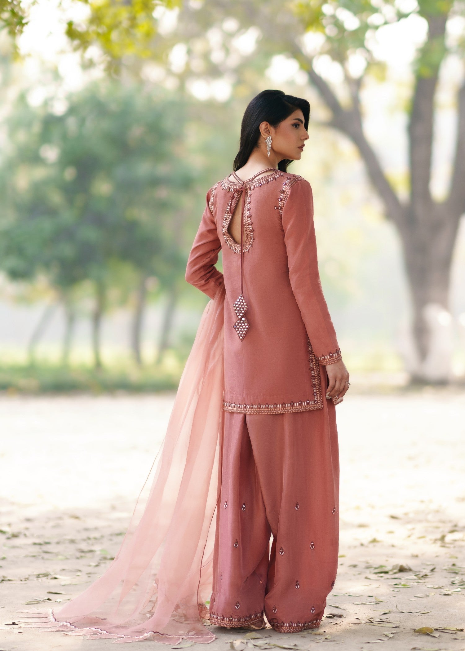 tissue silk Kurta Set in Peach pink