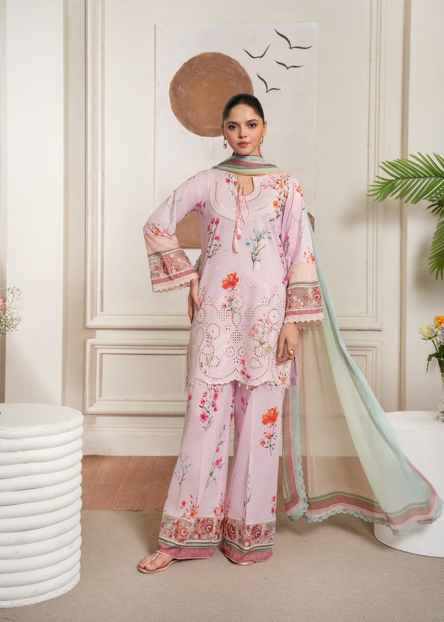 lawn Kurta Set in Carnation pink