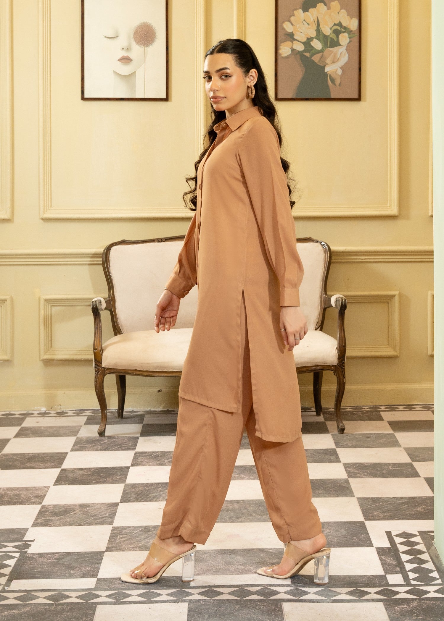 georgette Co Ord Sets in Camel brown