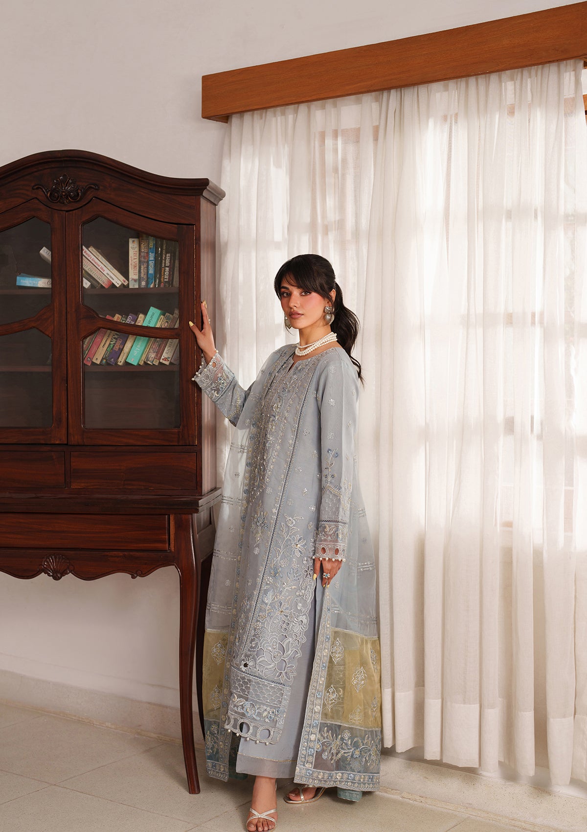 organza Kurta Set in Pastel grey