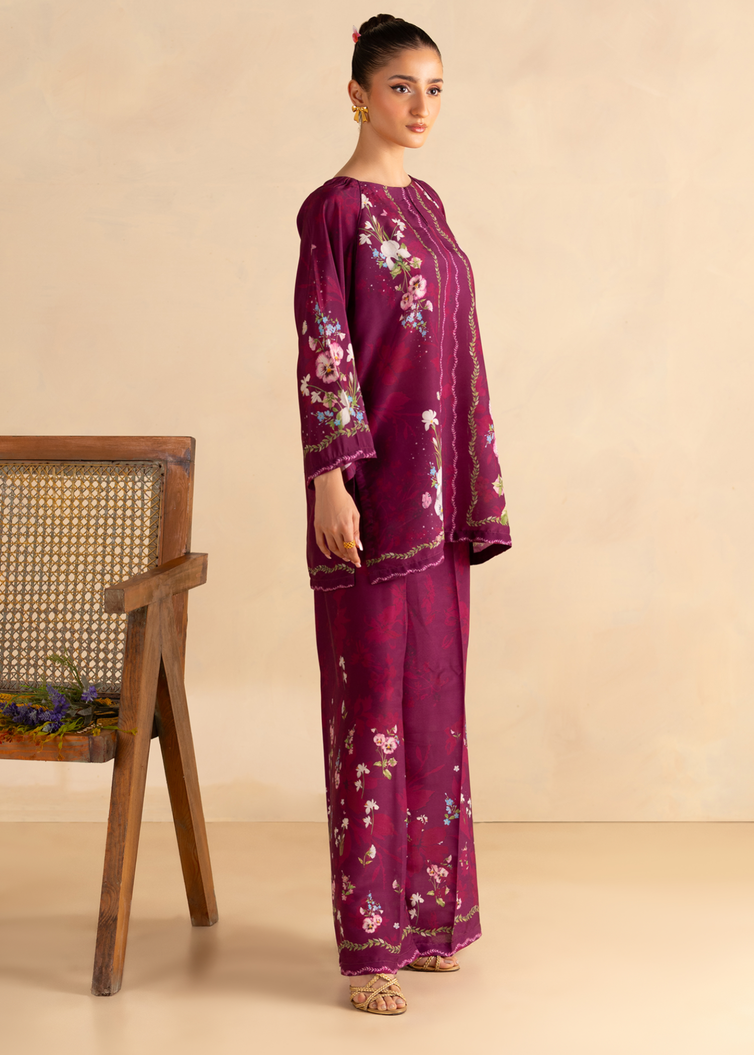 blended cambric Co Ord Sets in Purple