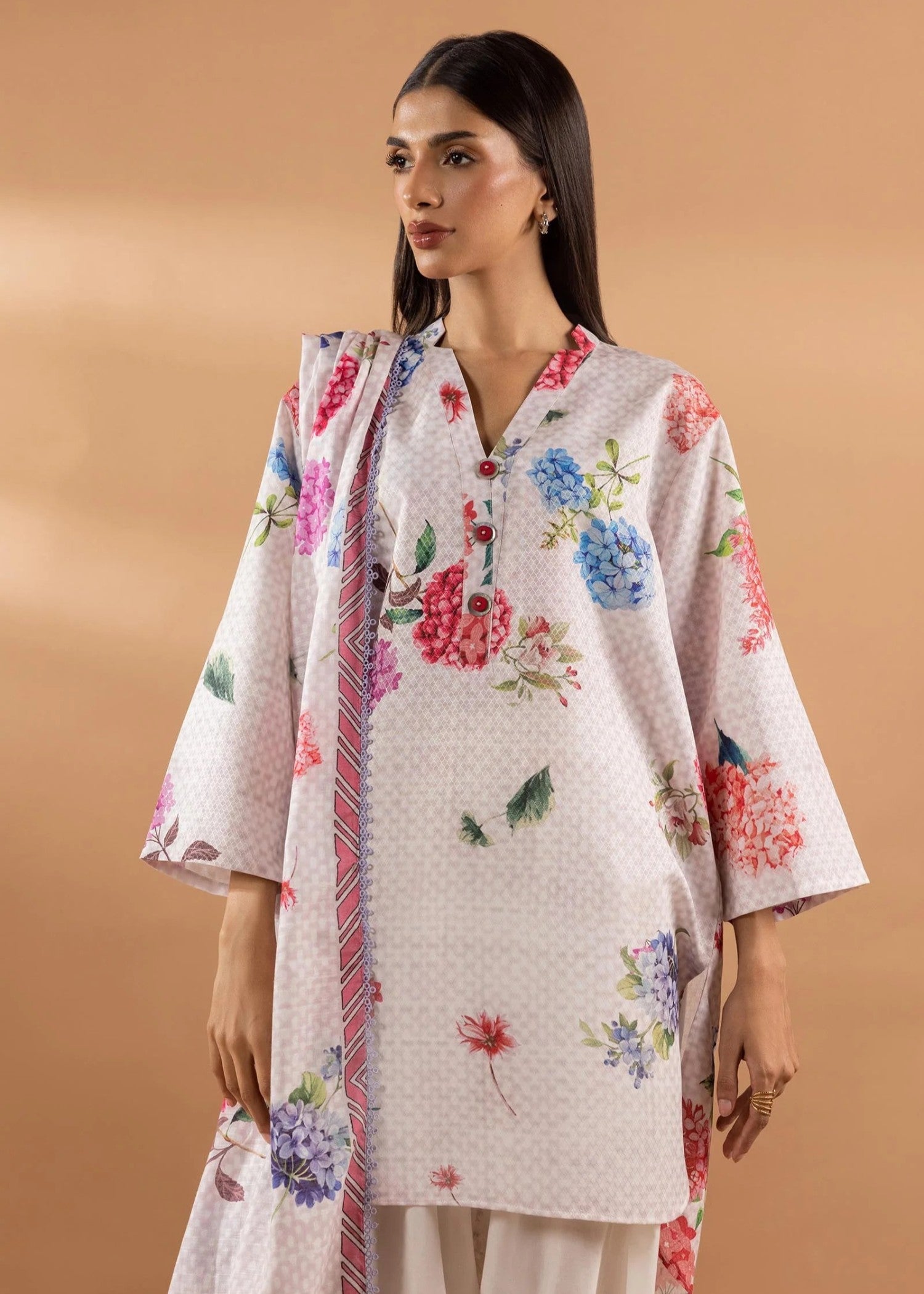 self jacquard Kurti in Beige