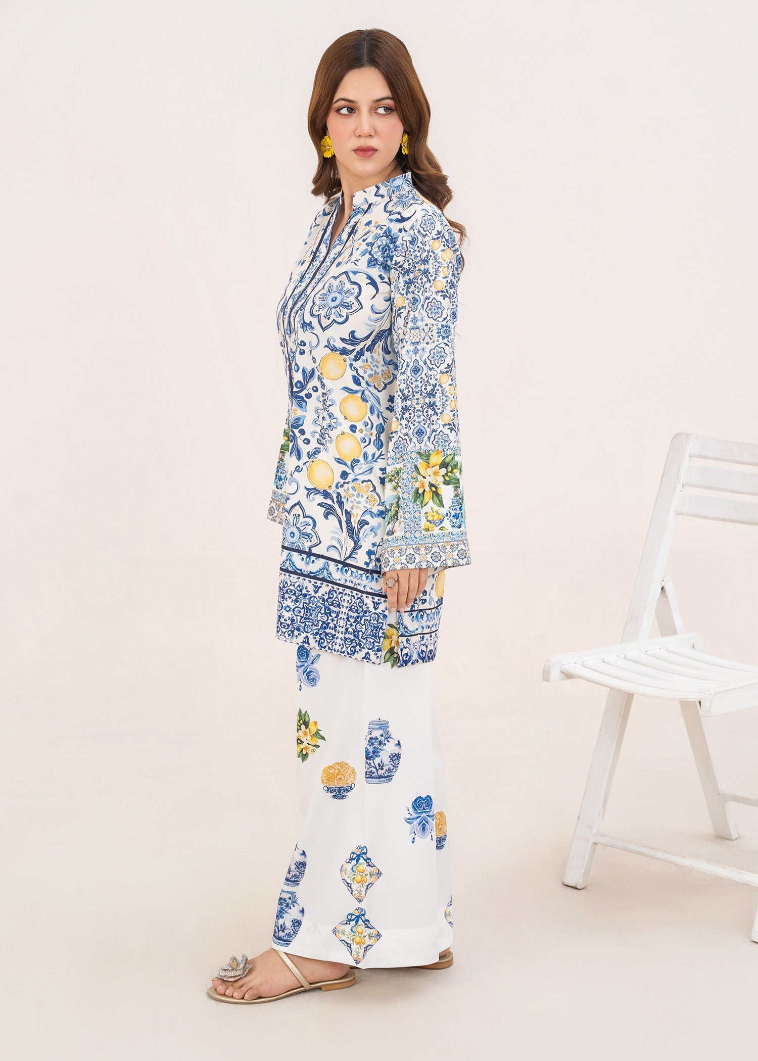 poly lawn Kurta Set in Ice blue