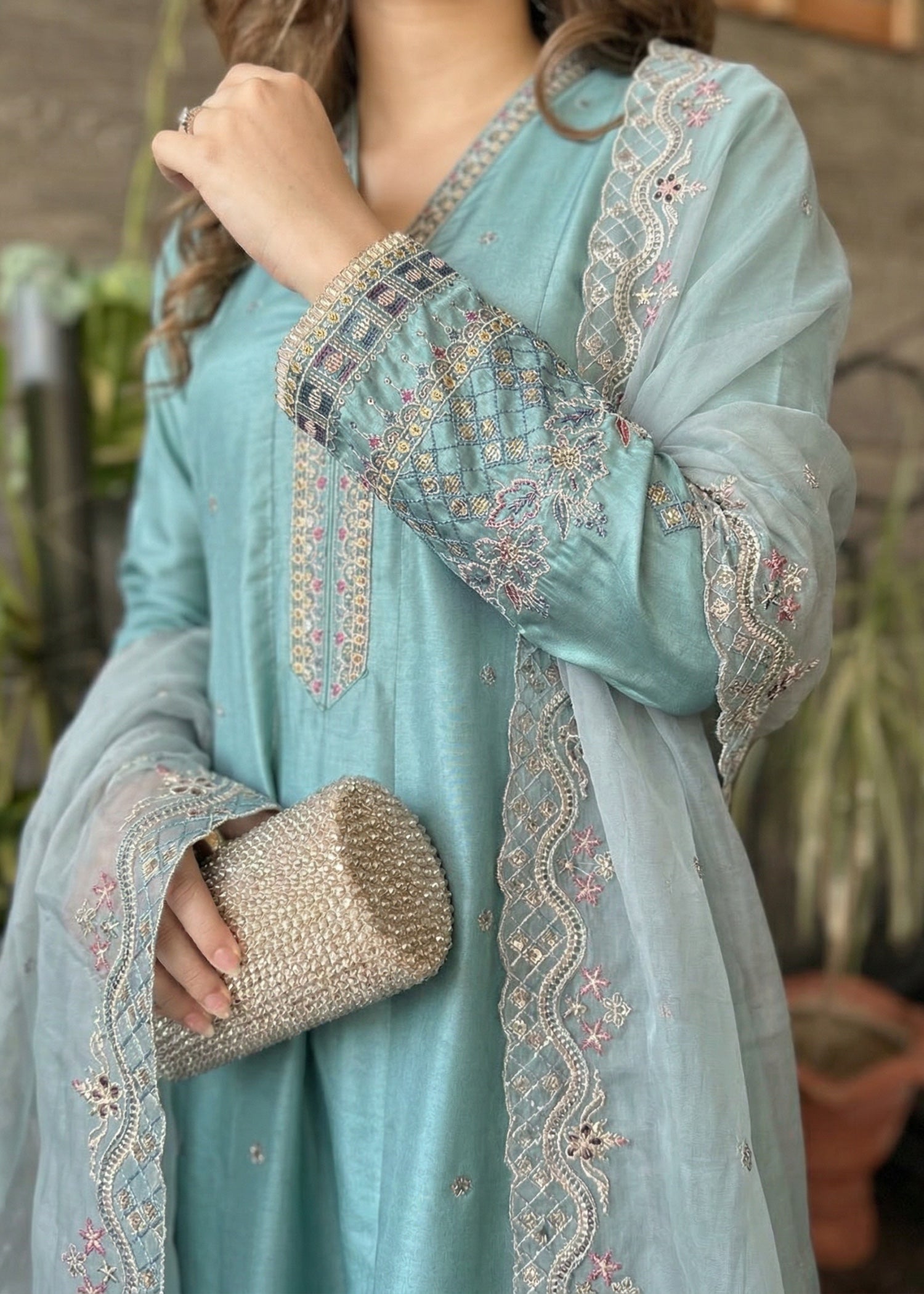 silk Pishwas in Pastel green