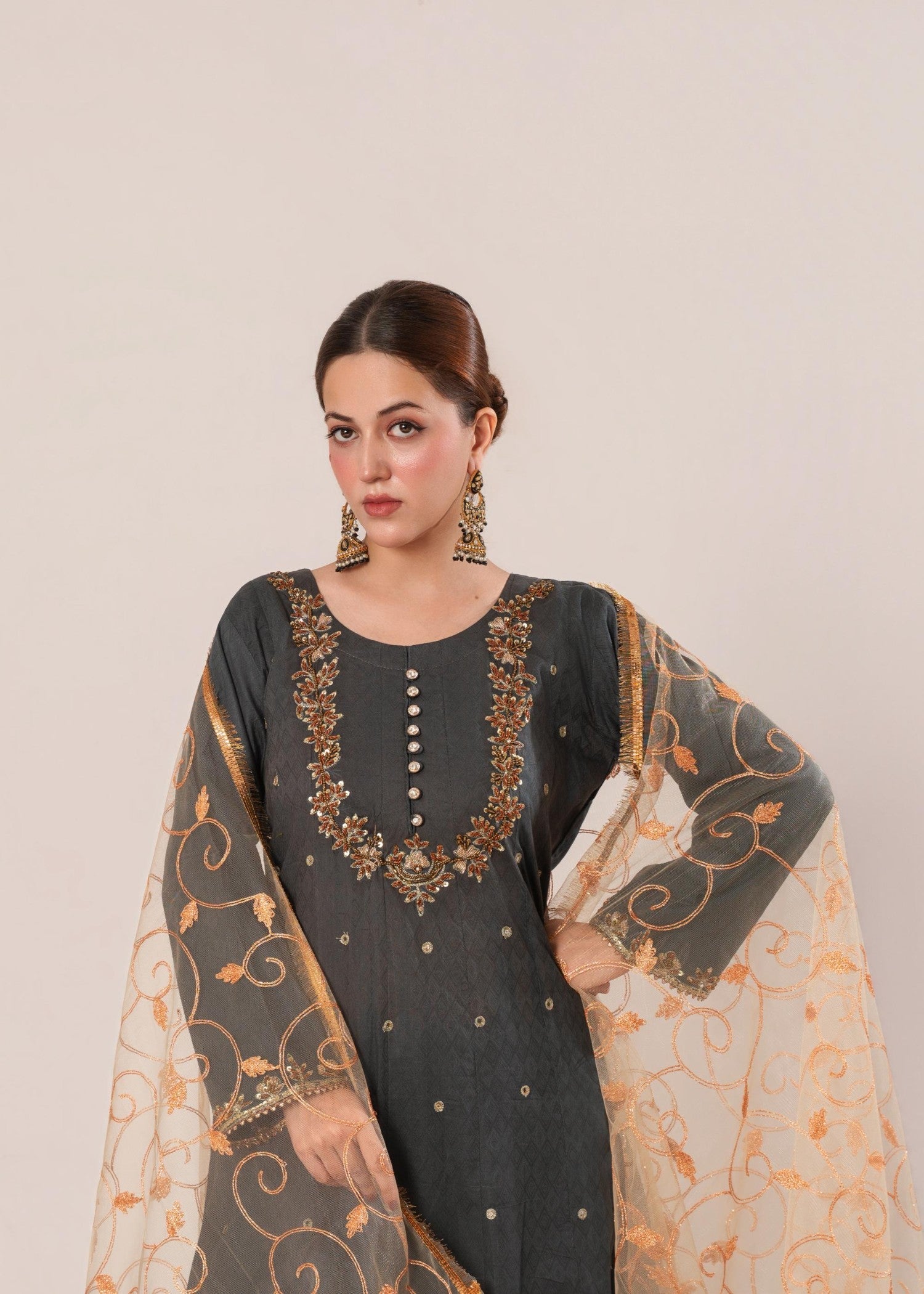 cotton Pishwas in Dark grey