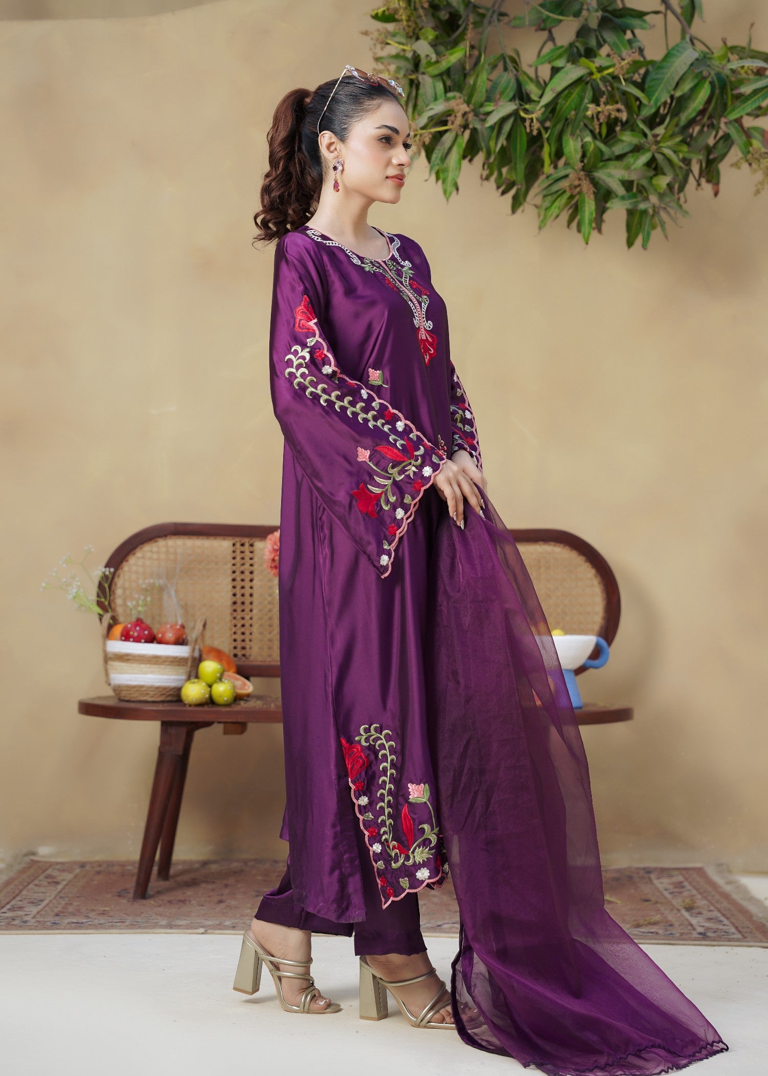 silk Kaftan in Plum