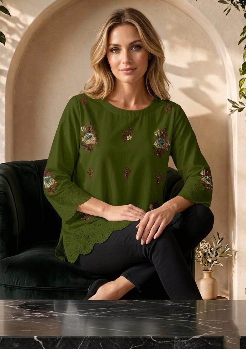cotton Kurti in Olive green