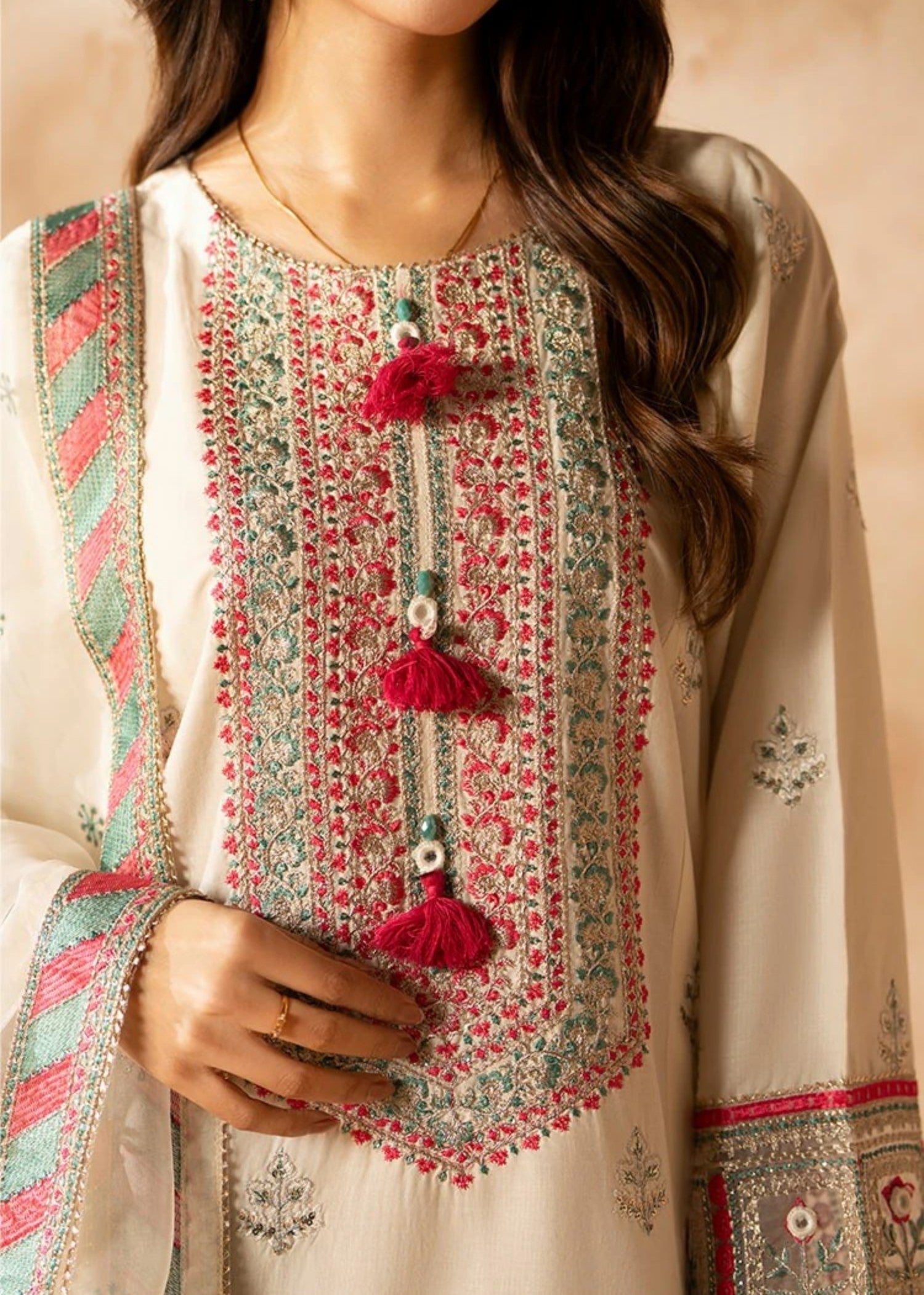 cambric Kurta Set in Off-white, vanilla