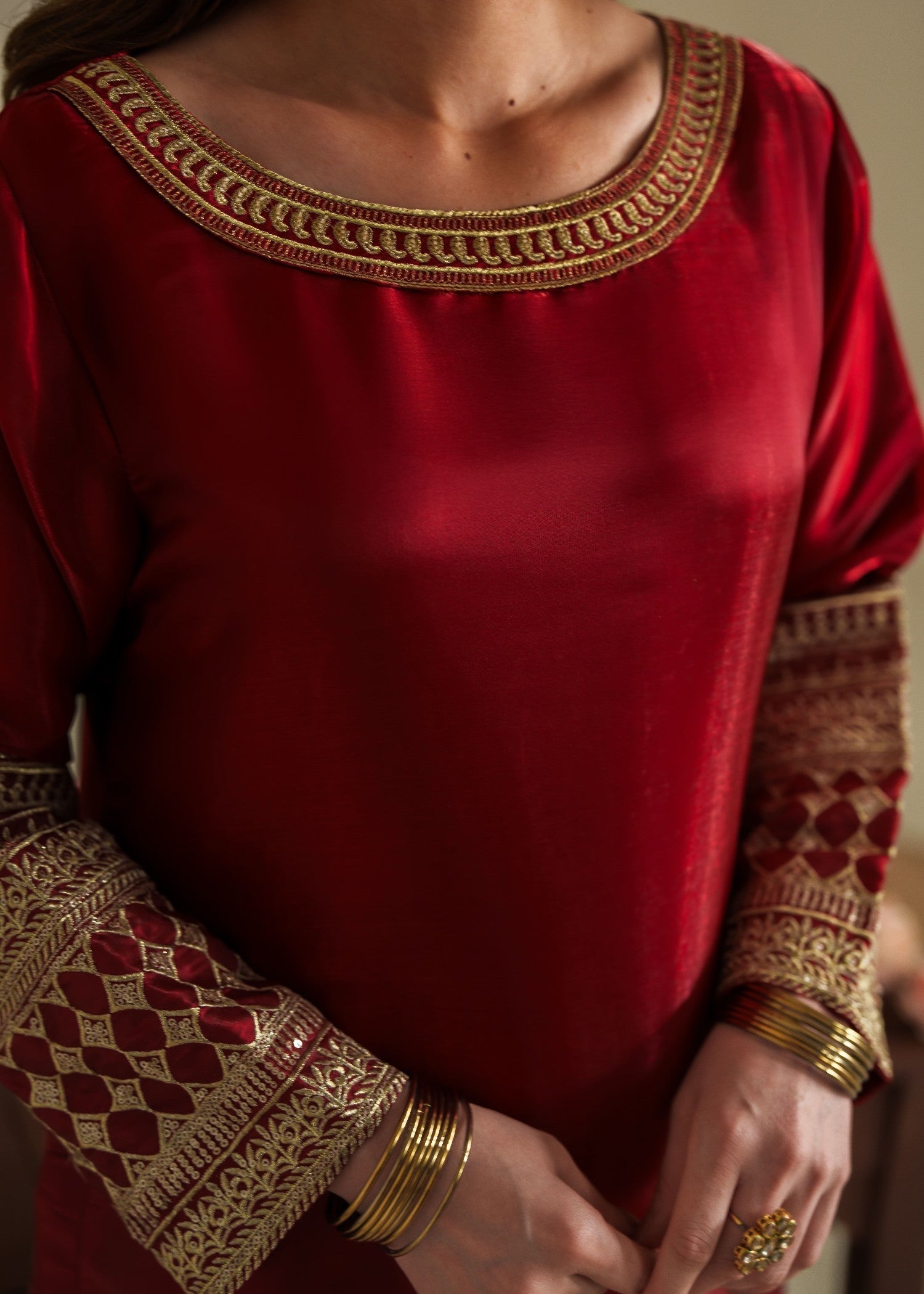 pk charmuse silk Kurta Set in Red