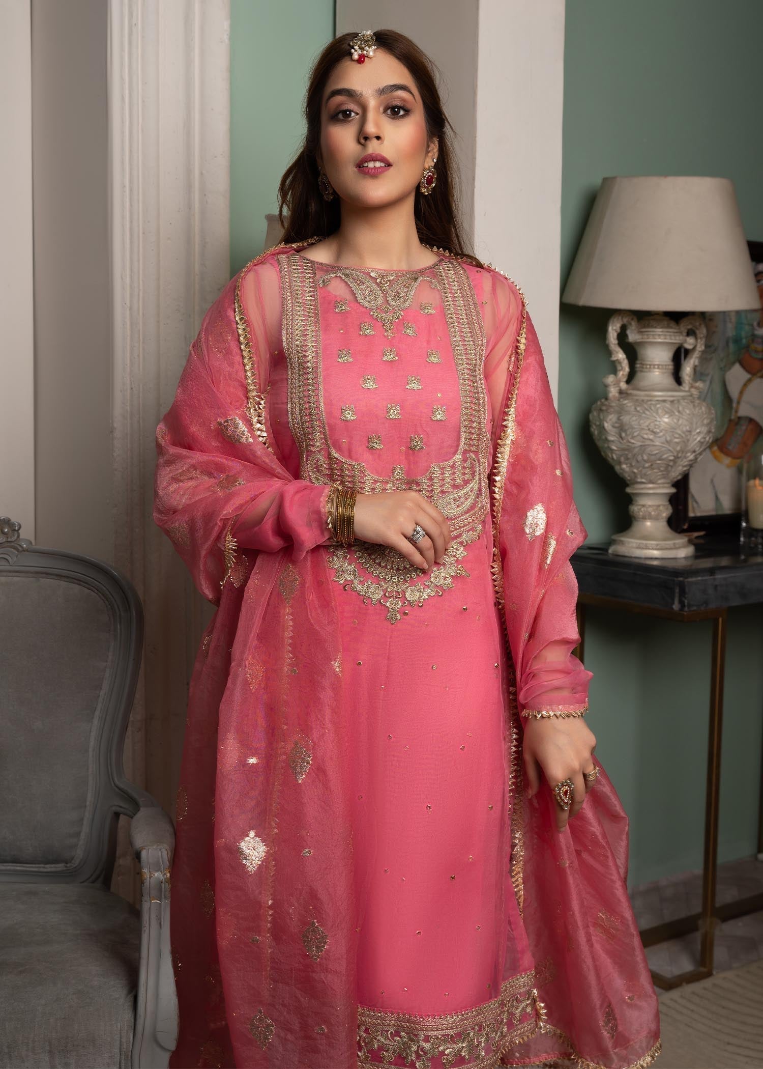 organza Kurta Set in Pink