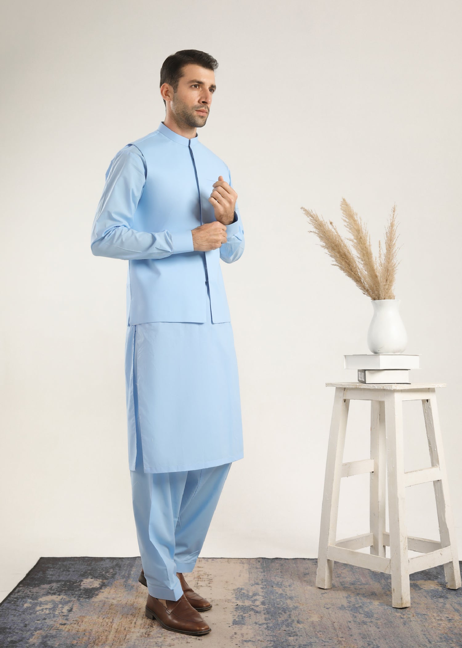 cotton Waistcoat in Sky blue by Muraqsh