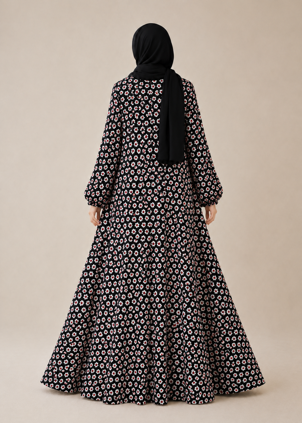 crepe georgette Abaya in Black, white, yellow-orange