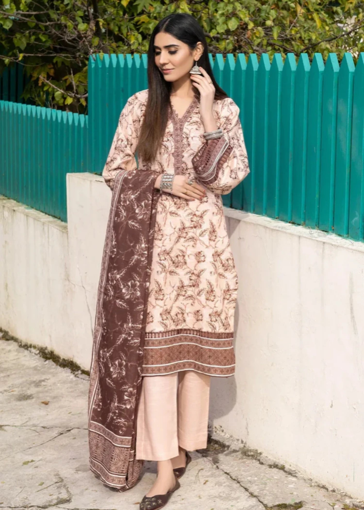 khaddar Unstitched in Camel brown