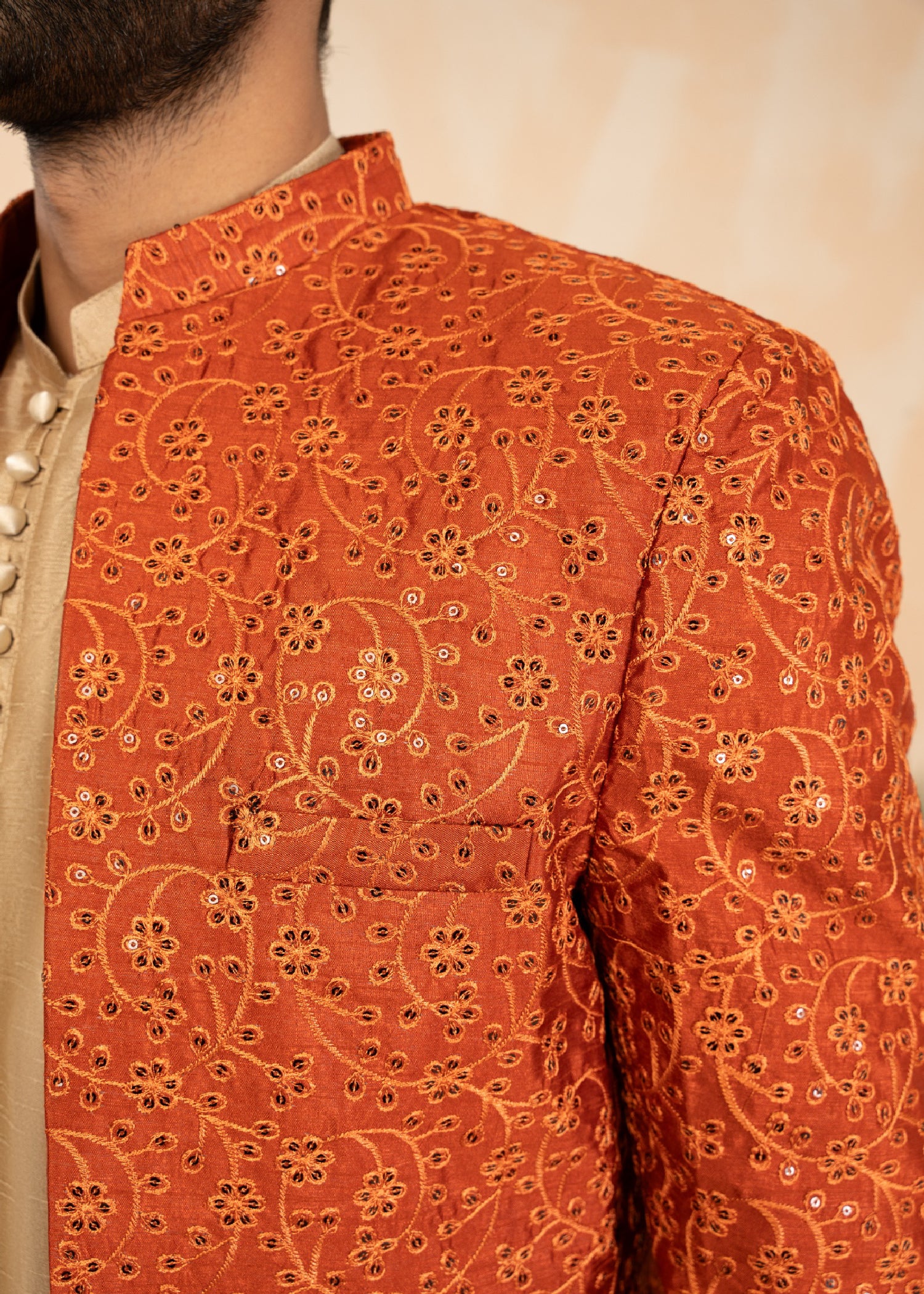 textured wash & wear Prince Coat in Rust orange
