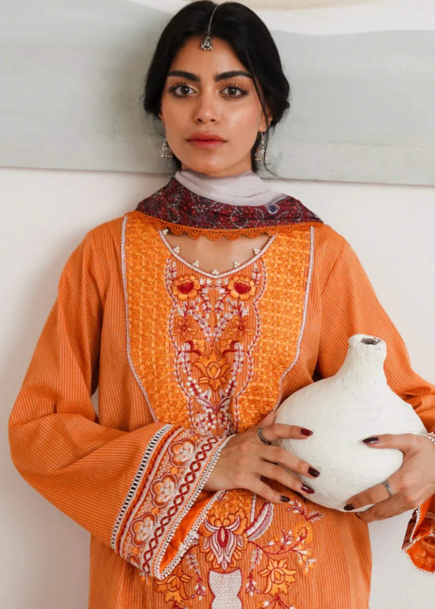 zari Unstitched in Rust orange