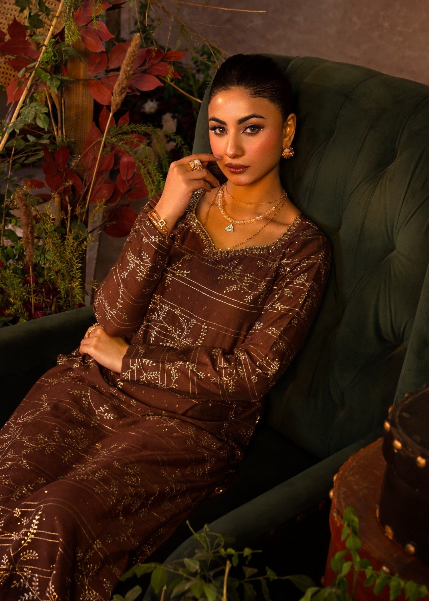 viscose Kurta Set in Brown