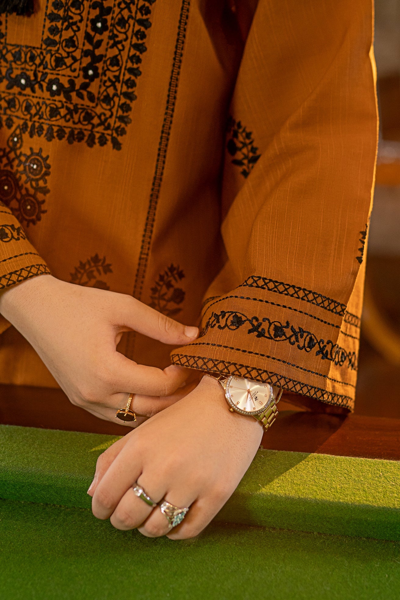 slub khaddar Kurta Set in Yellow ochre