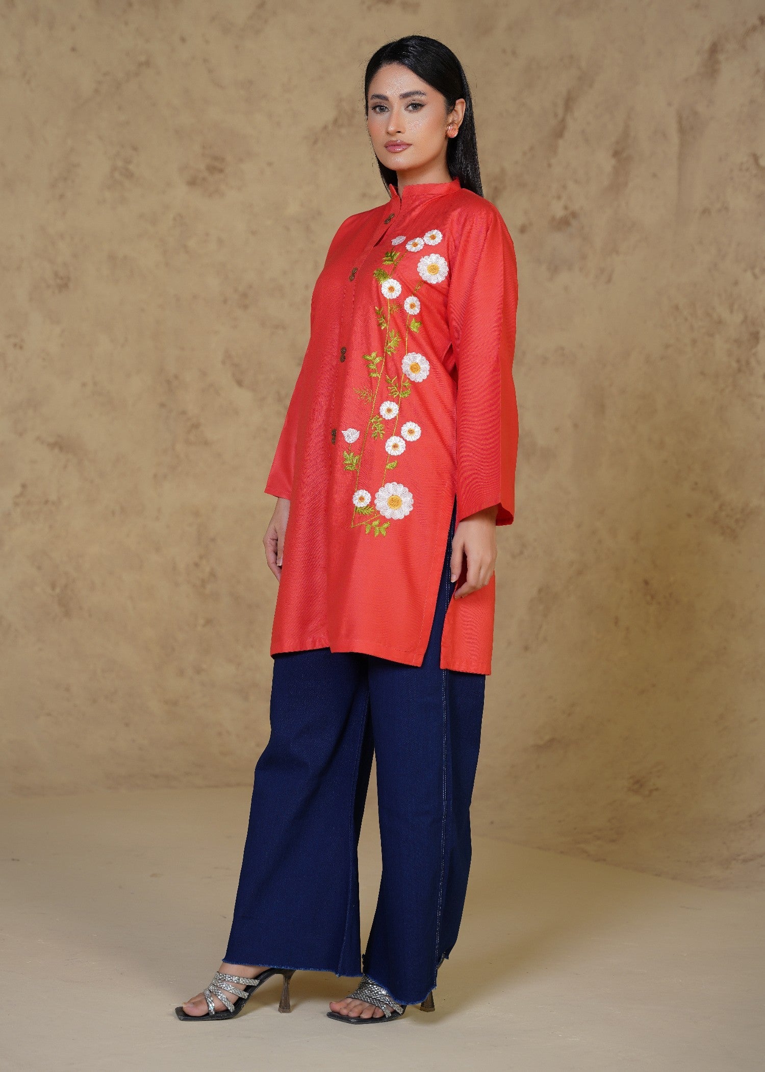 linen Kurti in Coral red