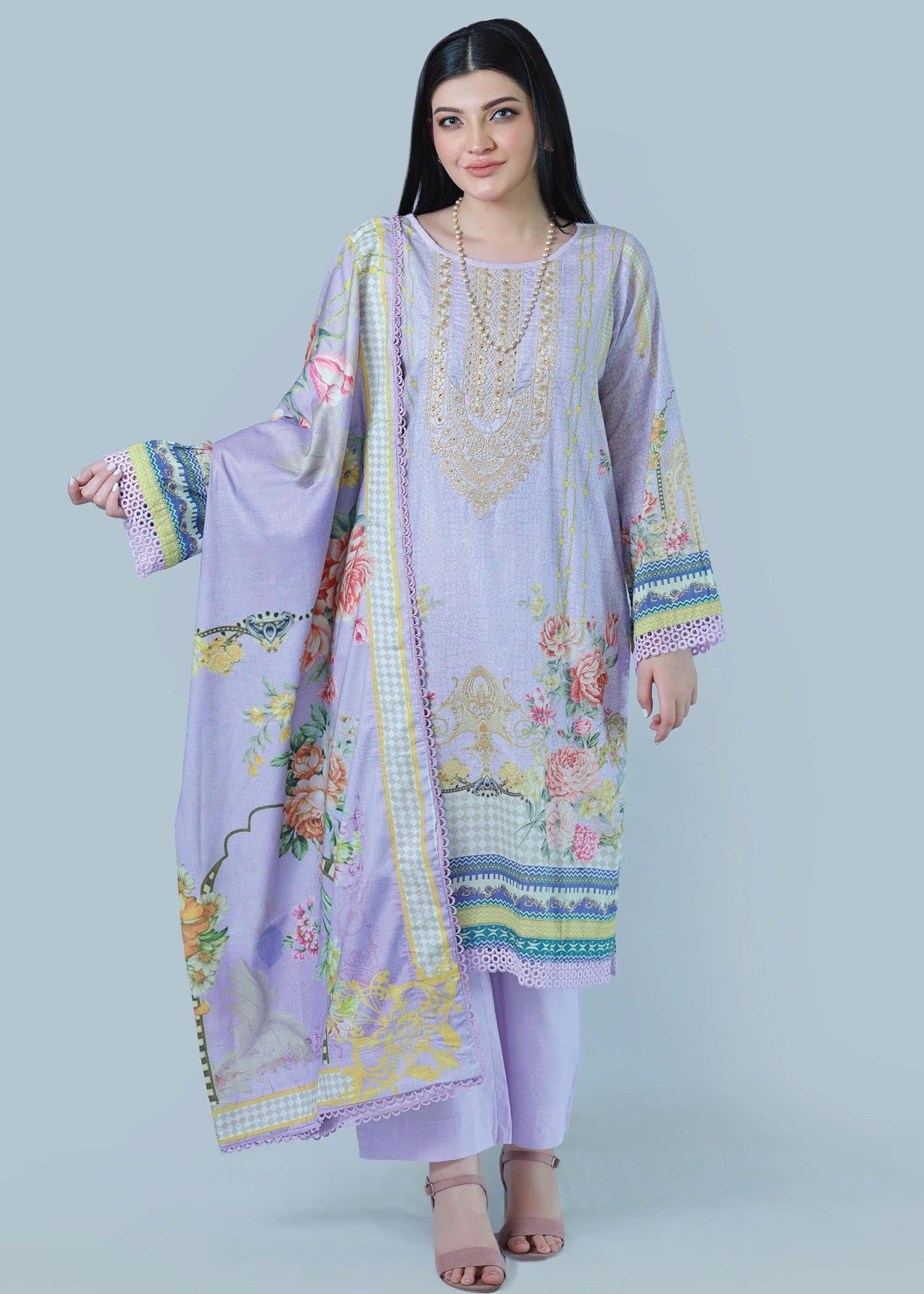 lawn Kurta Set in Lavender
