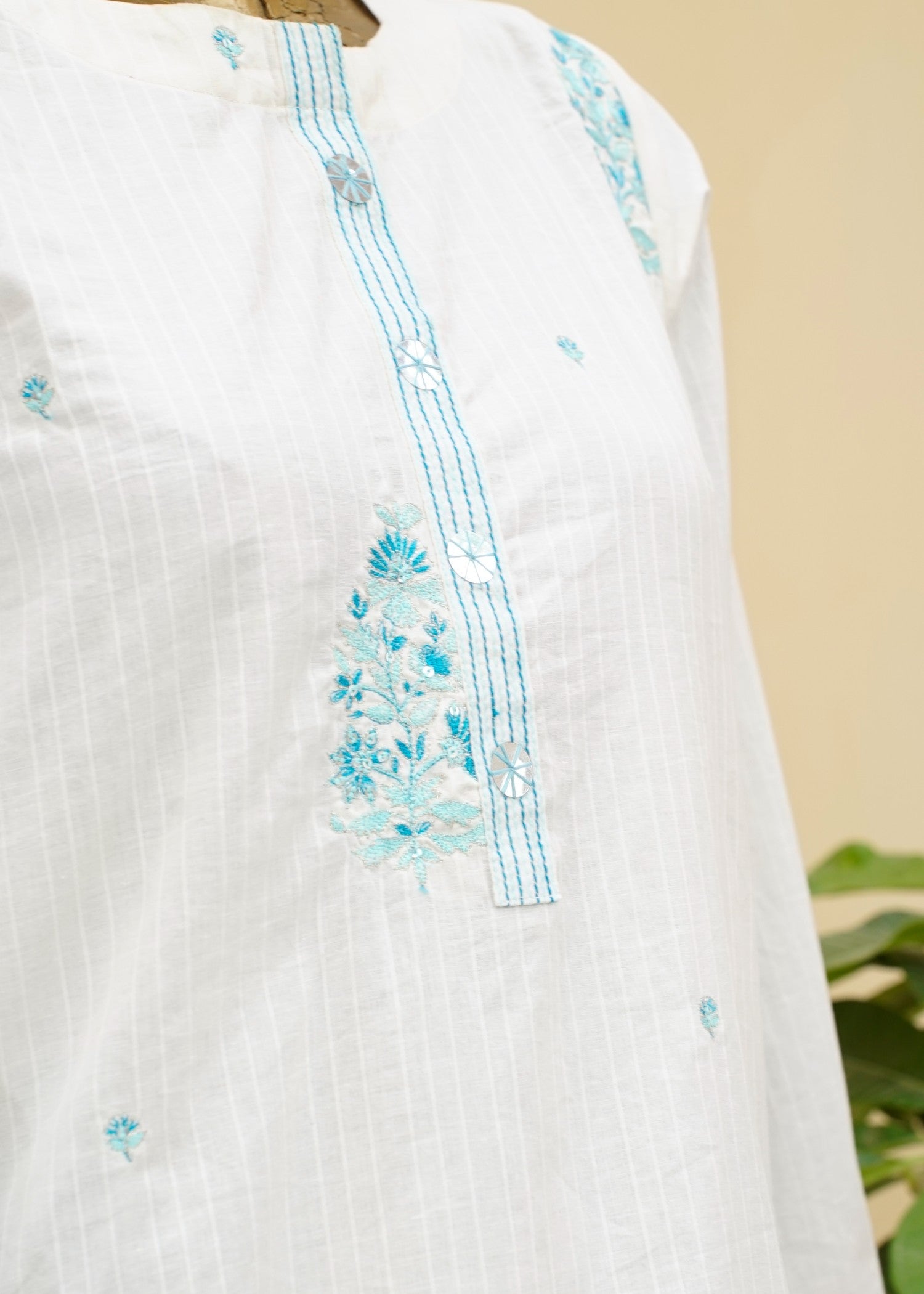 cotton dobby Kurta Set in Off-white