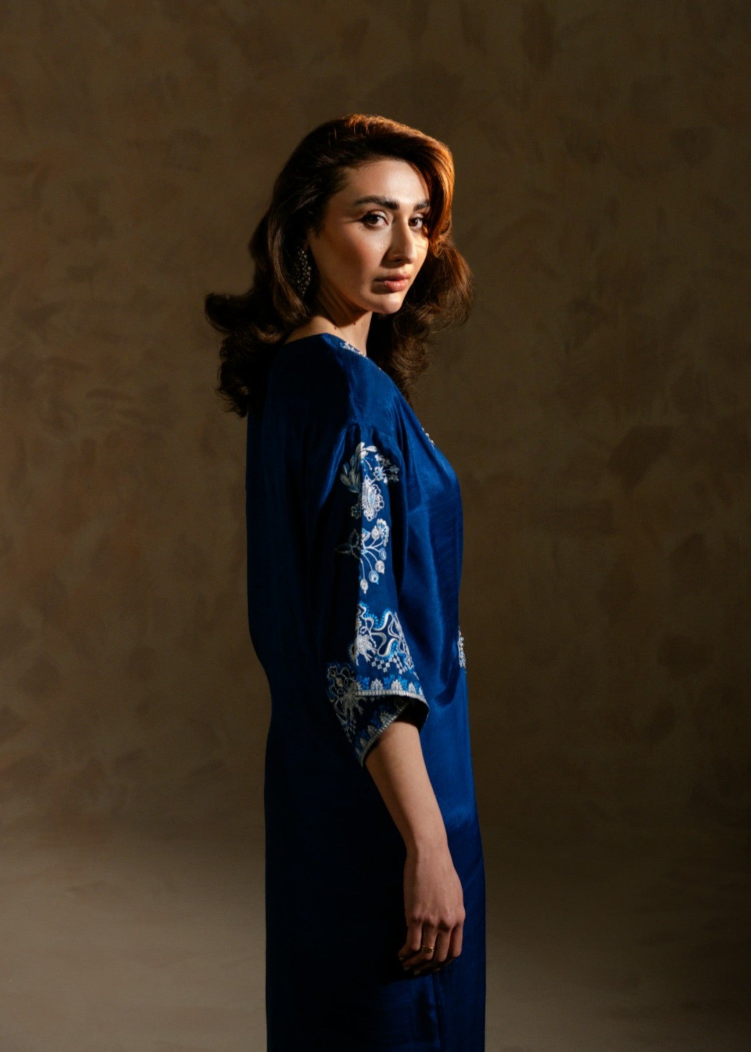 crepe silk Kaftan in Sapphire blue