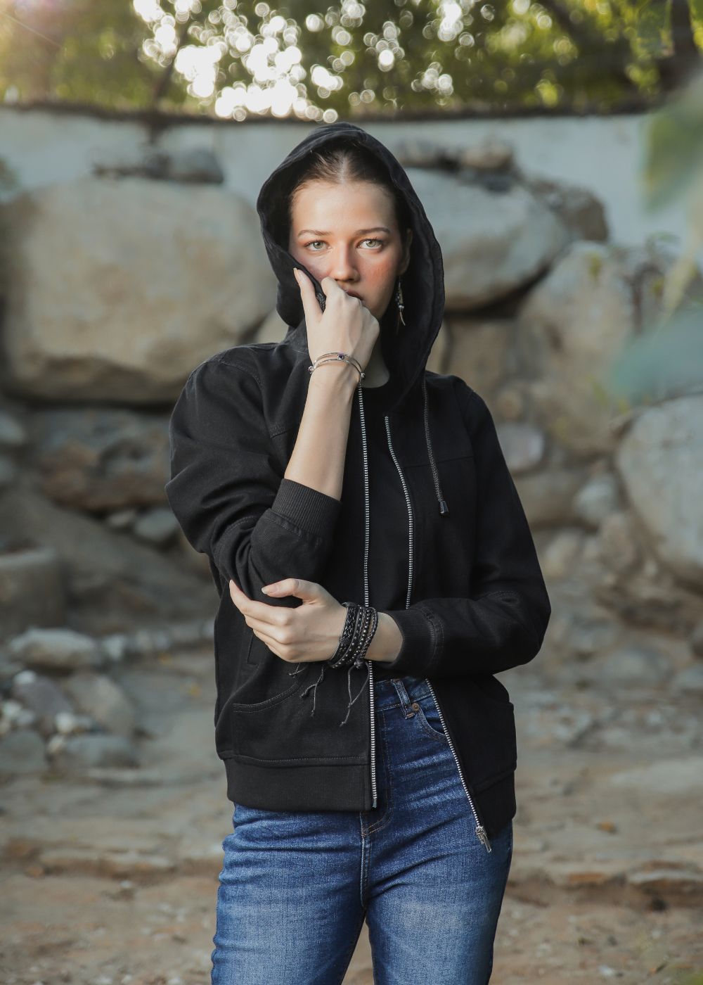 denim Hoodie in Black