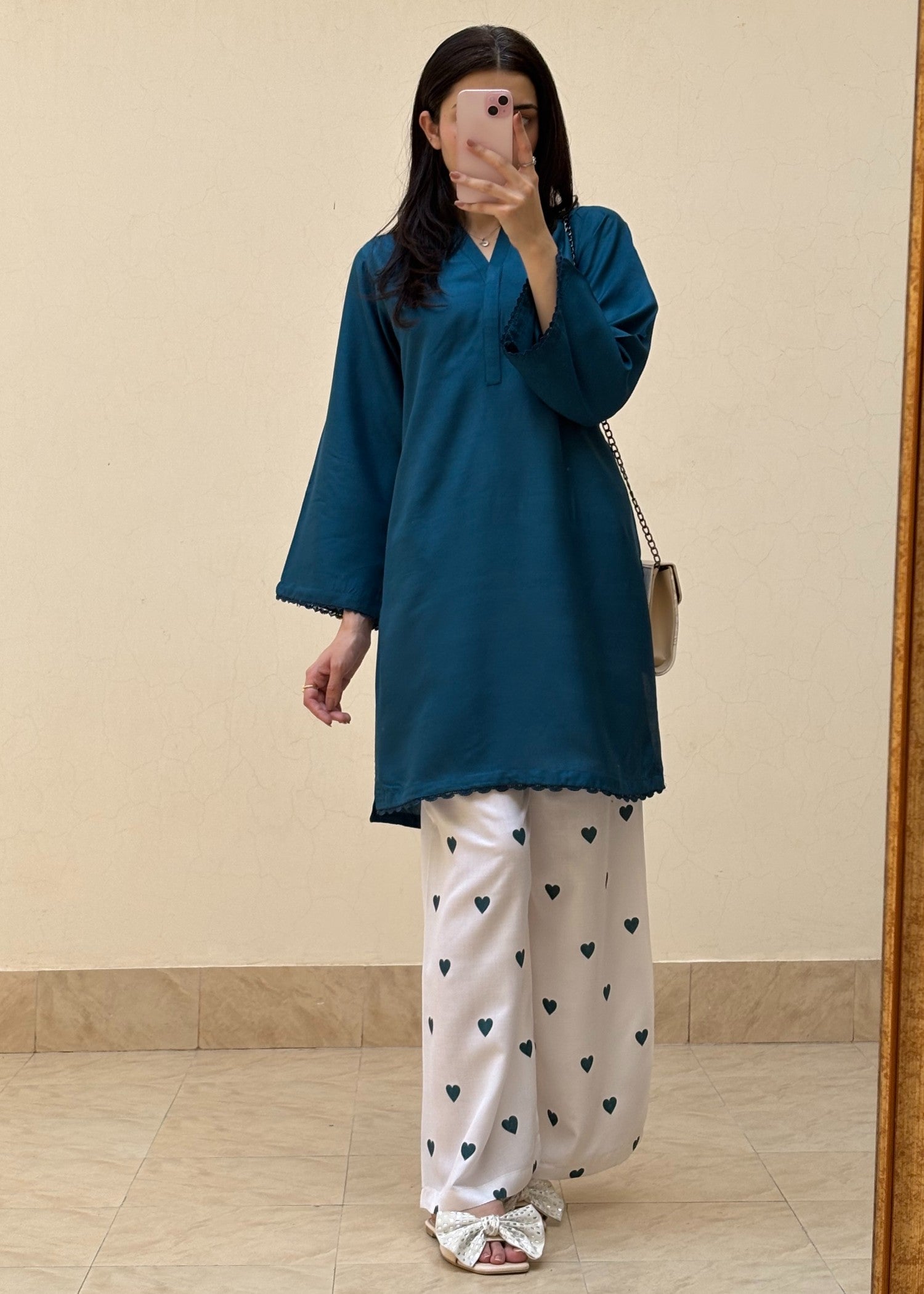 arabic lawn Kurta Set in Teal