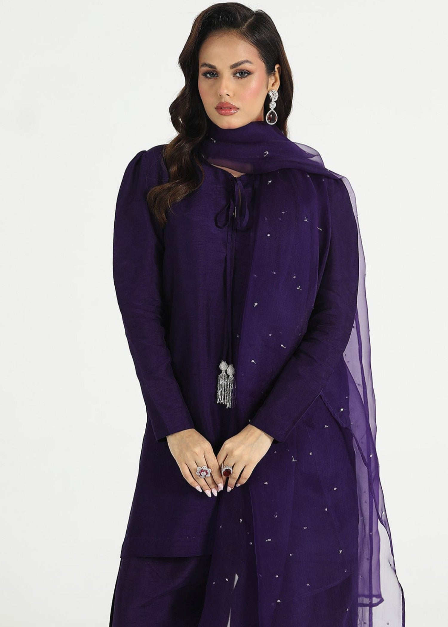 lawn Kurta Set in Deep purple