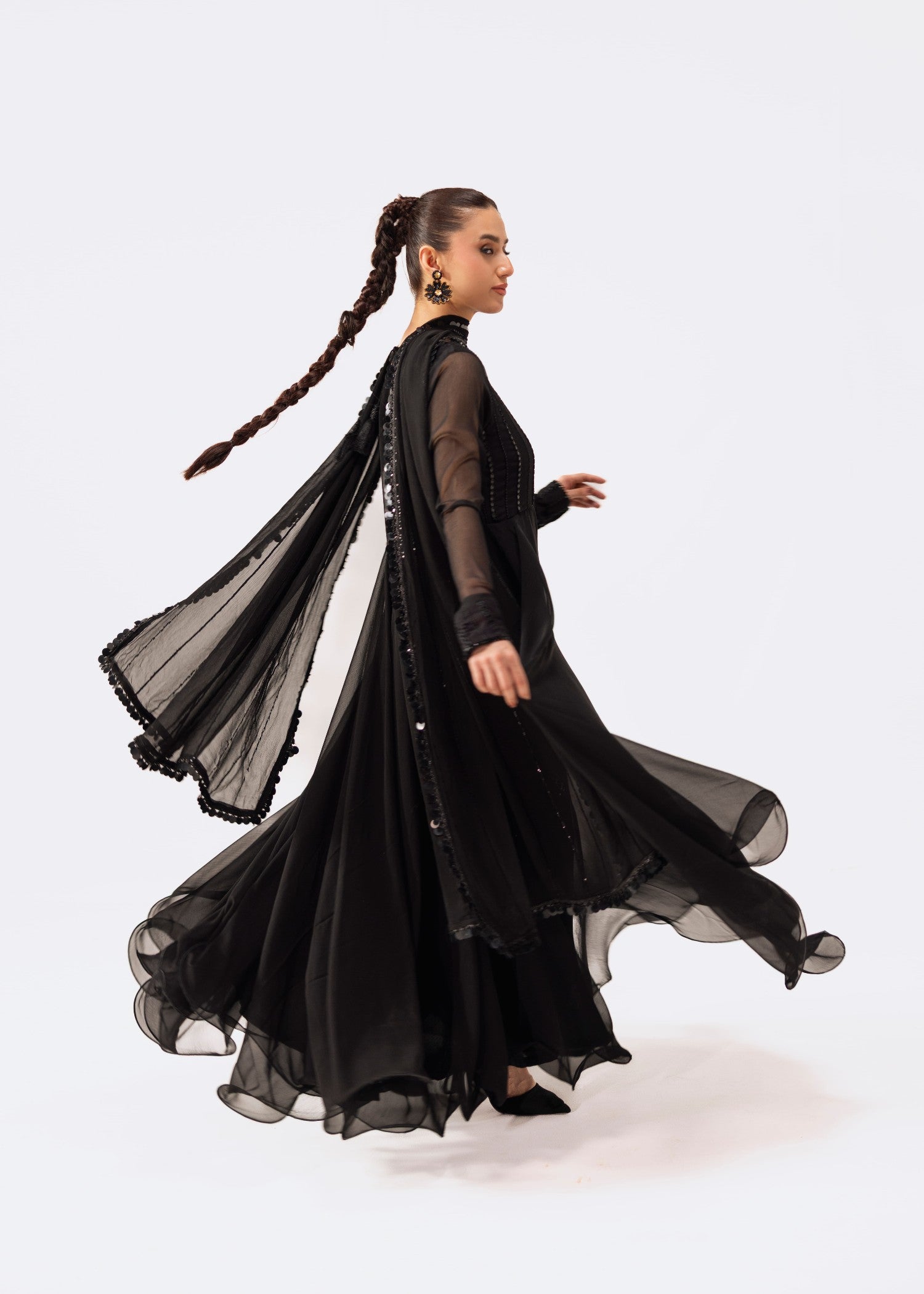 chiffon Pishwas in Black