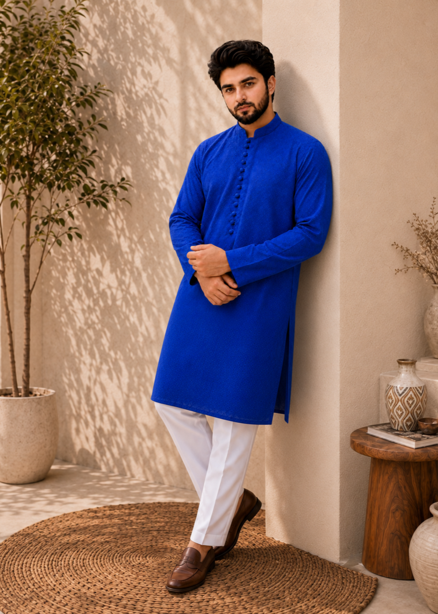 chikankari cotton Kurta Set in Royal blue