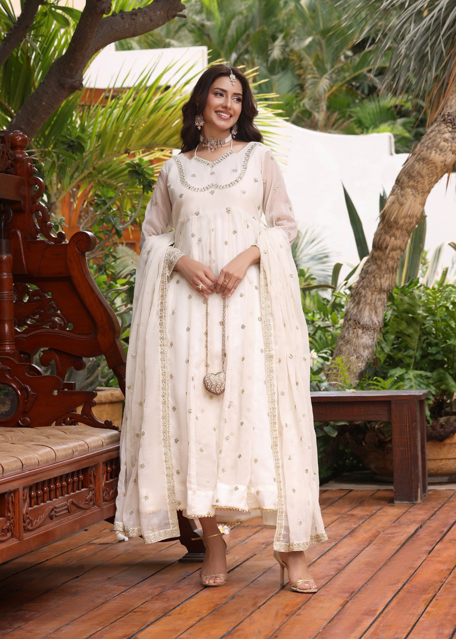 pk chiffon Pishwas in Off-white