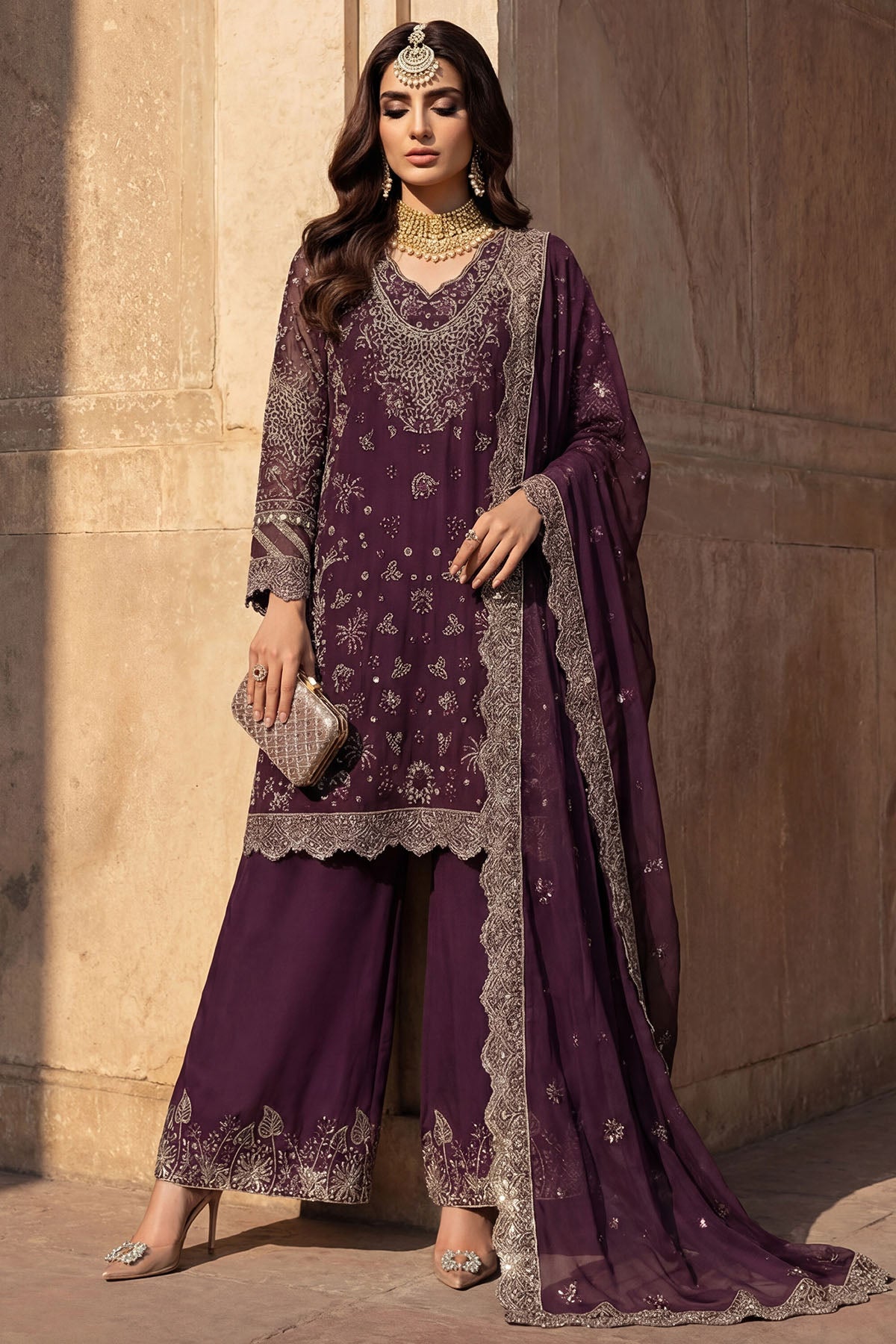 crinkle chiffon Unstitched in Purple