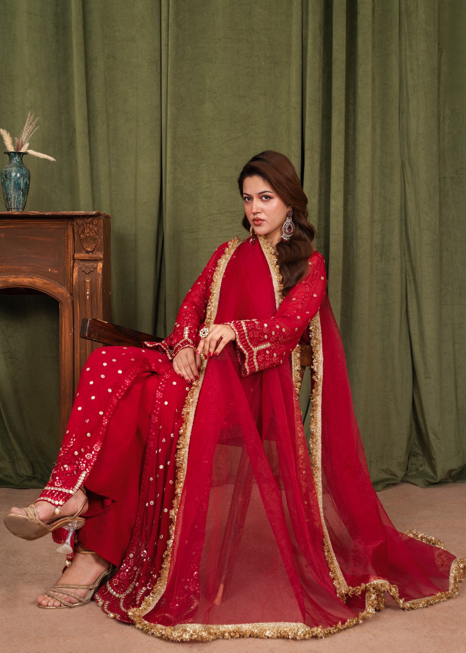 chiffon Anarkali in Red