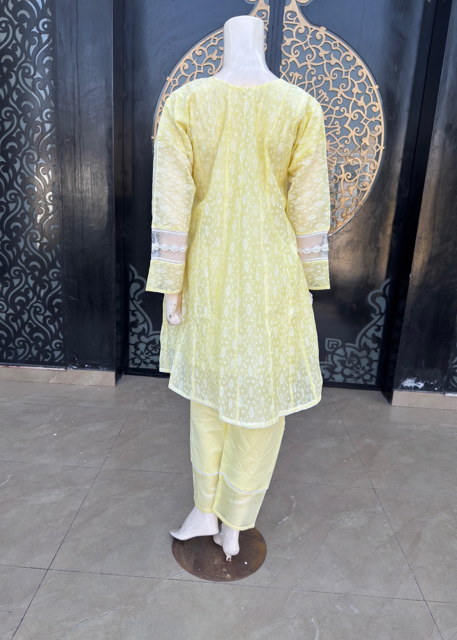 paper lawn Short Frock in Lemon