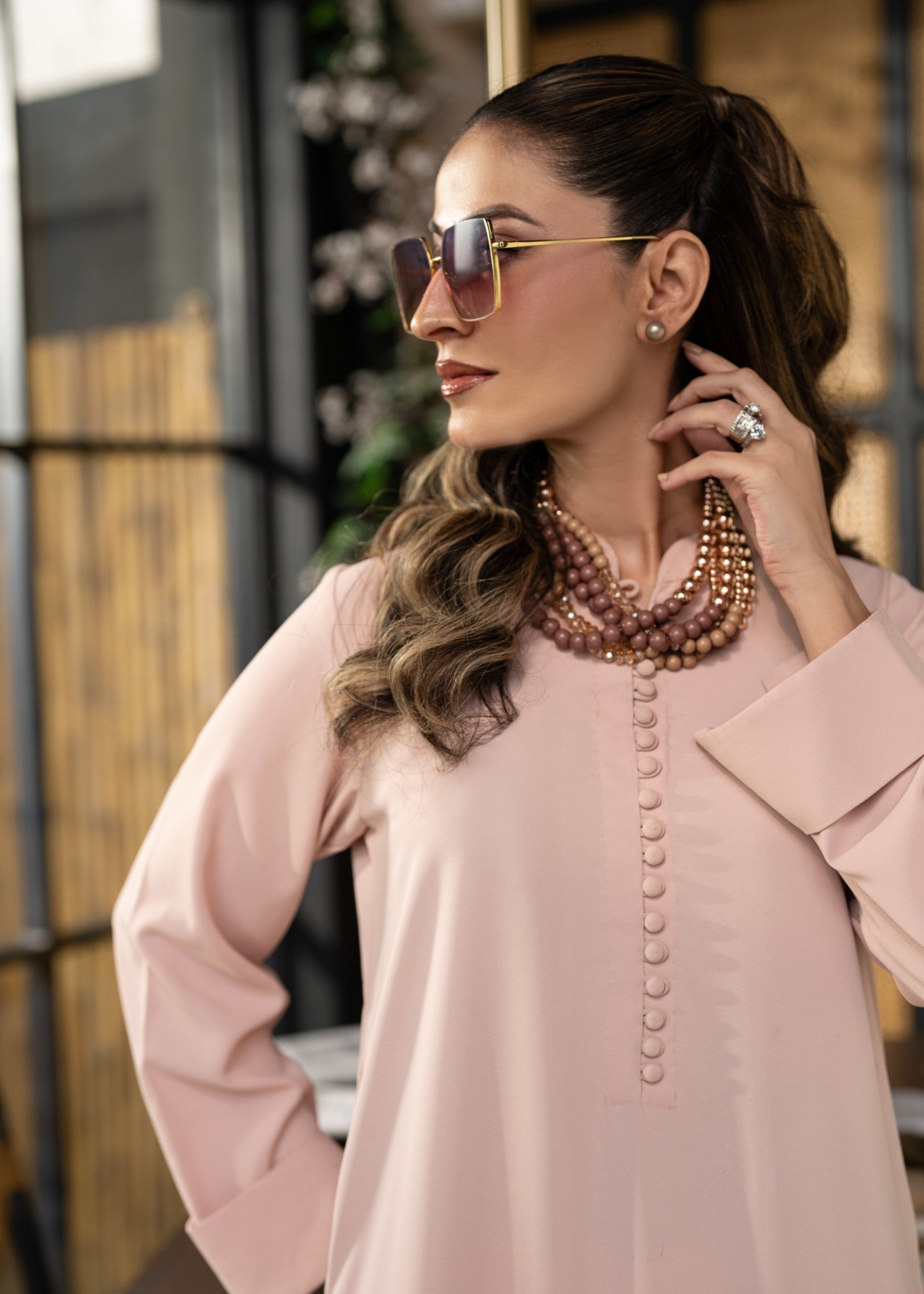 crepe Kurta Set in Pale pink