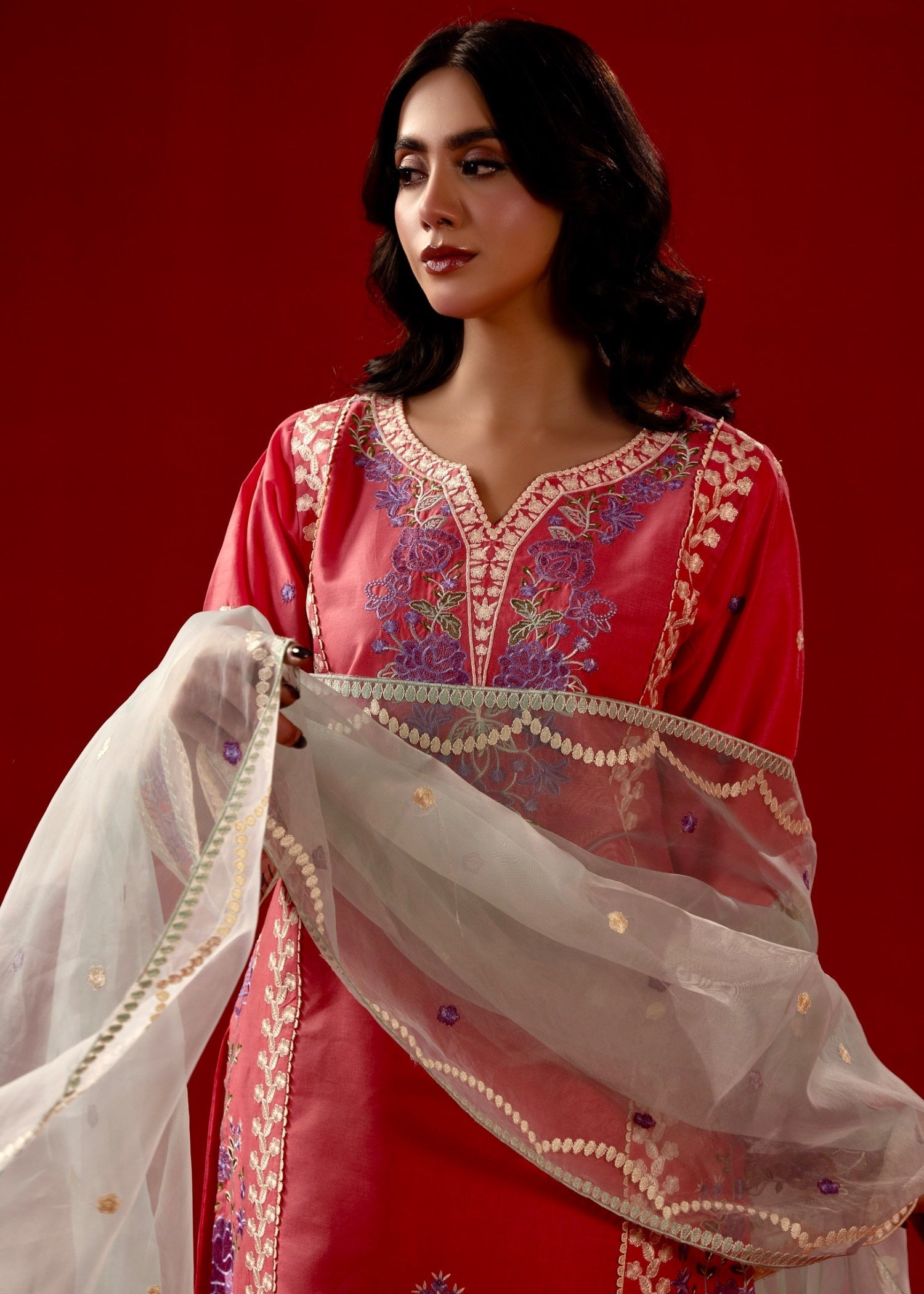 cambric Kurta Set in Salmon pink