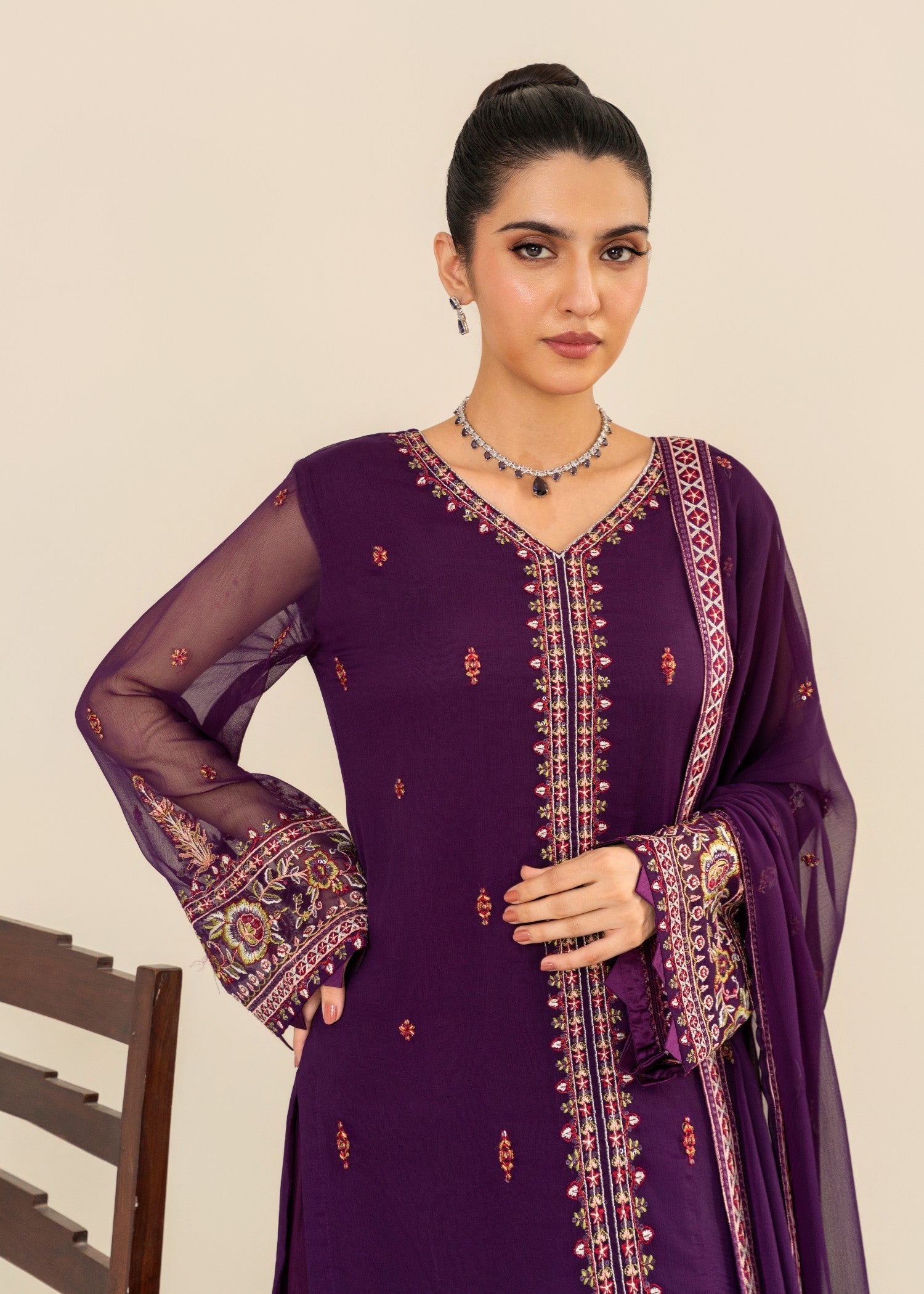 chiffon Kurta Set in Purple rain