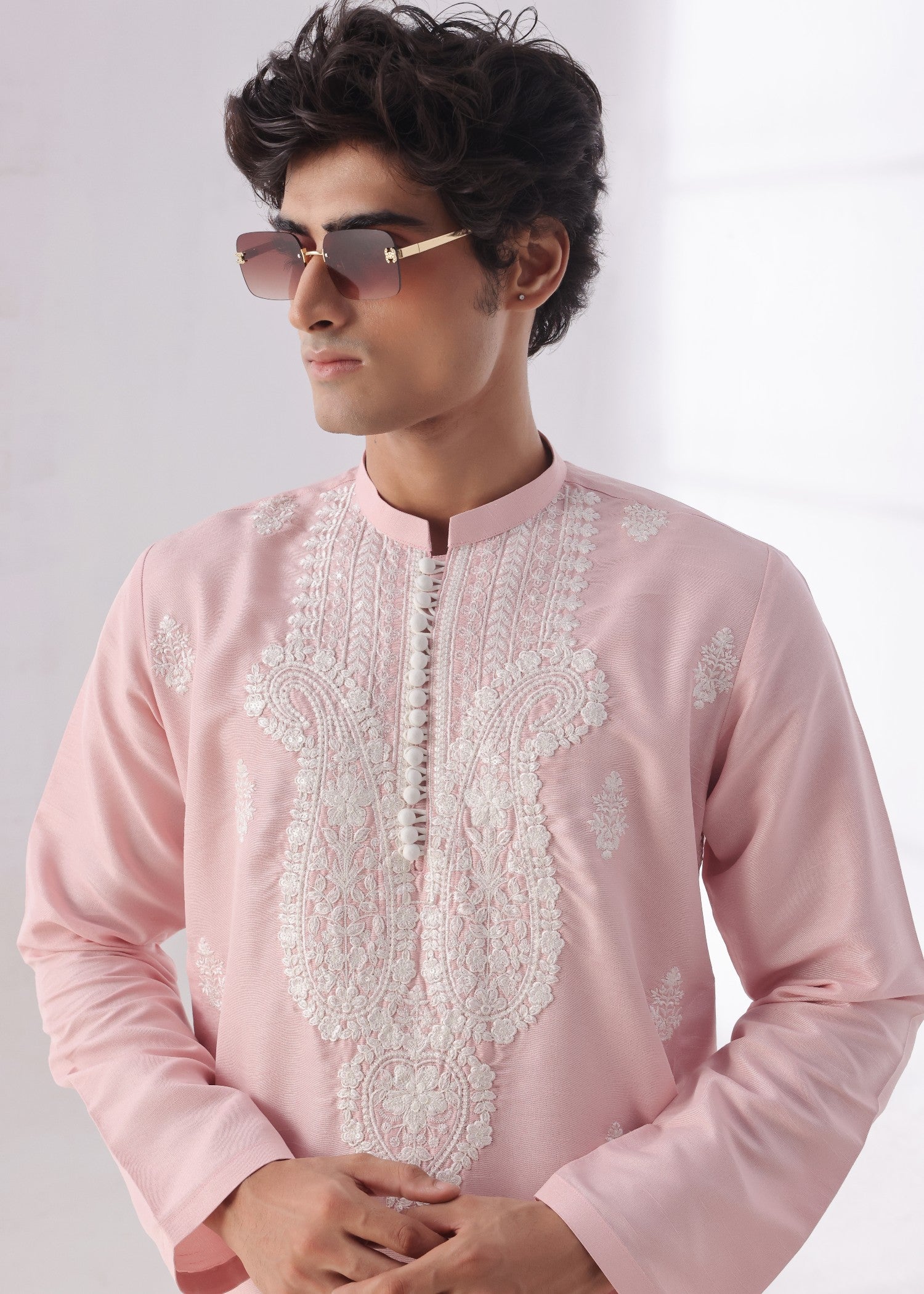 raw silk Kurta in Blush pink