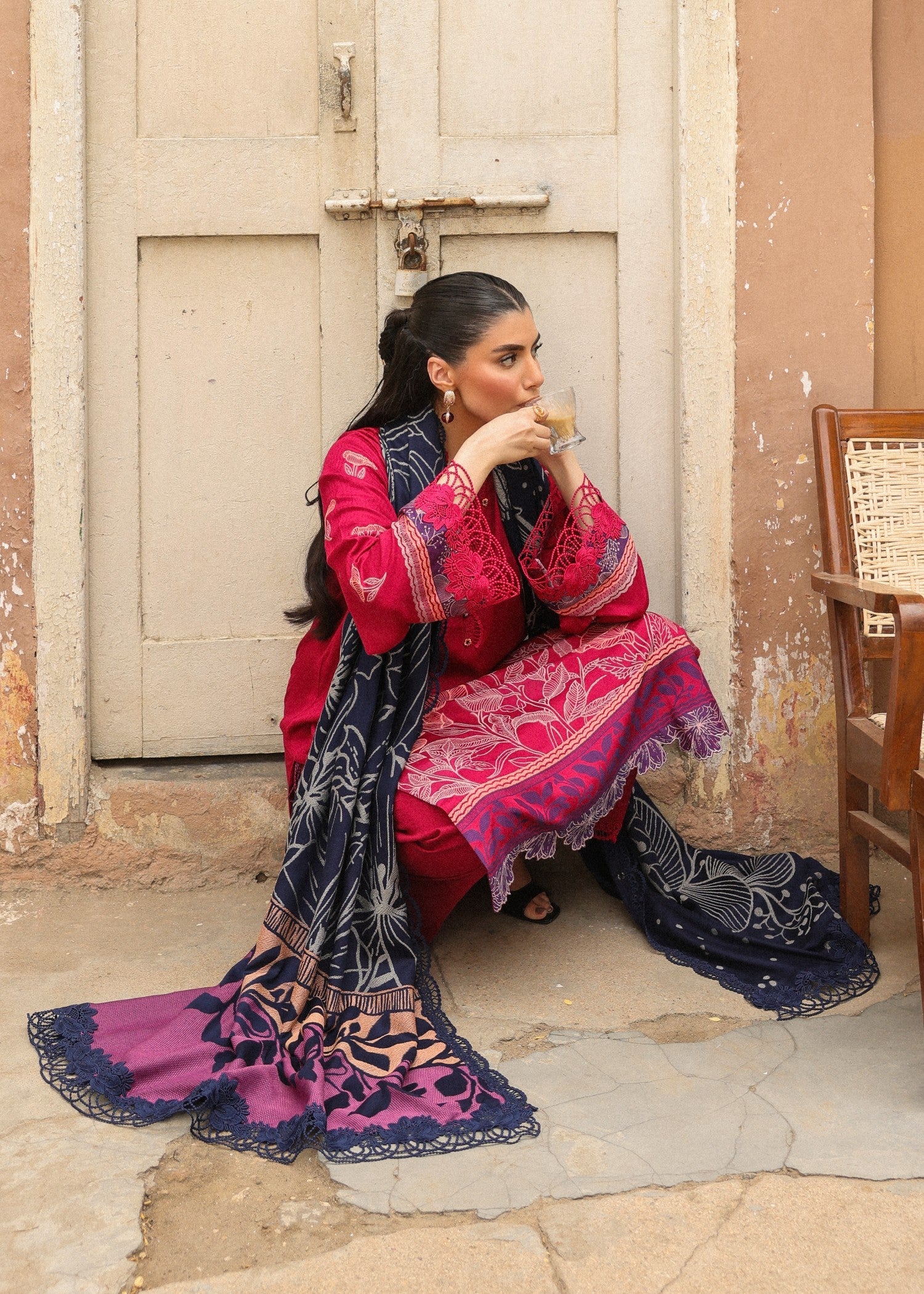 jacquard viscose Unstitched in Hot pink