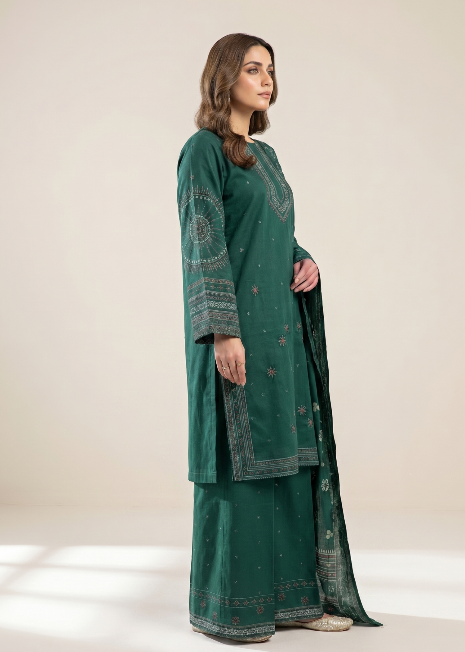 cotton dobby Kurta Set in Bottle green
